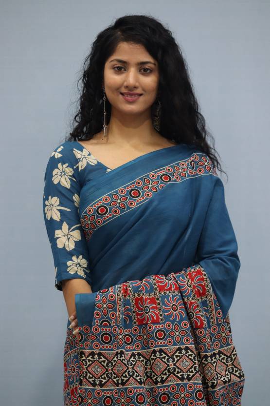 Printed Ajrak Print Cotton MulMul Saree