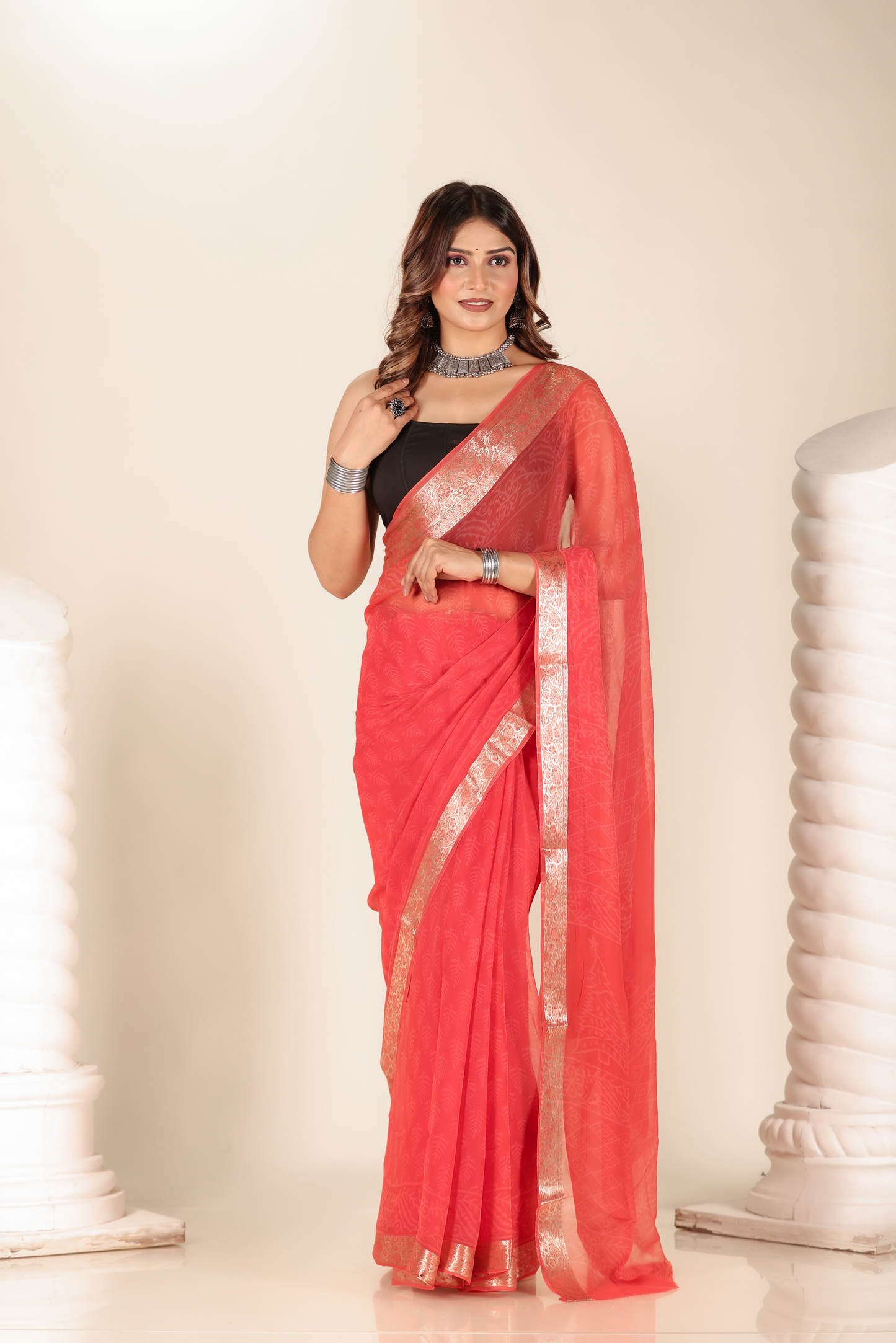 Premium Red Chiffon Saree