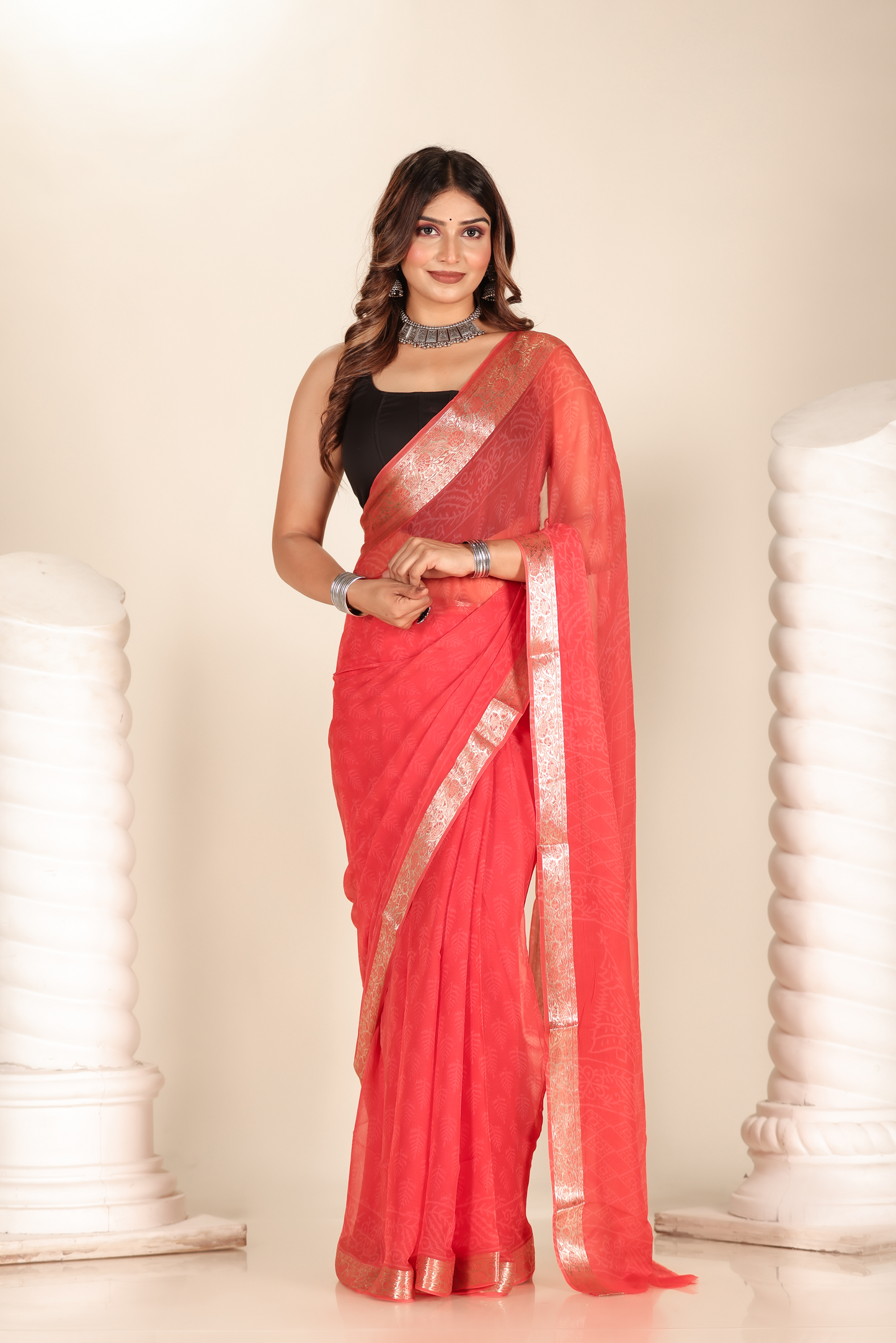 Premium Red Chiffon Saree