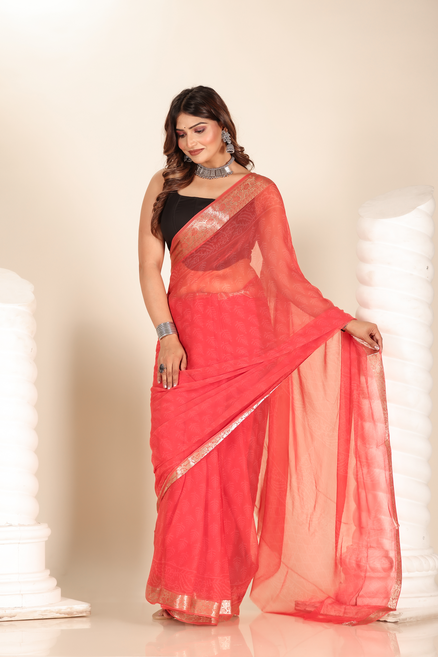 Premium Red Chiffon Saree