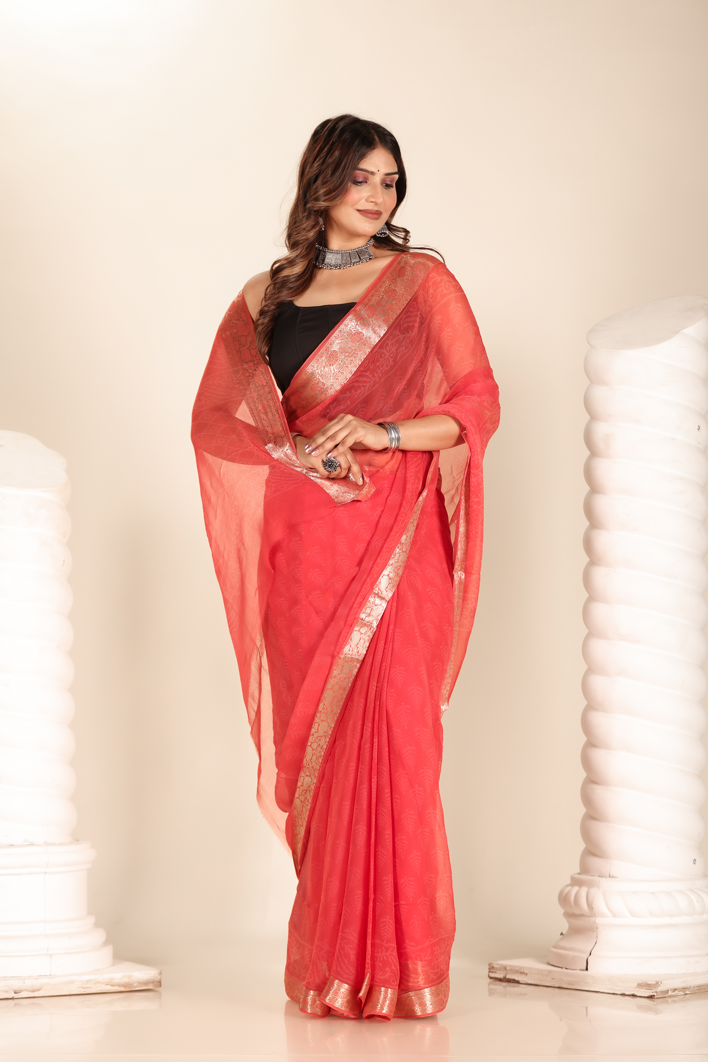 Premium Red Chiffon Saree