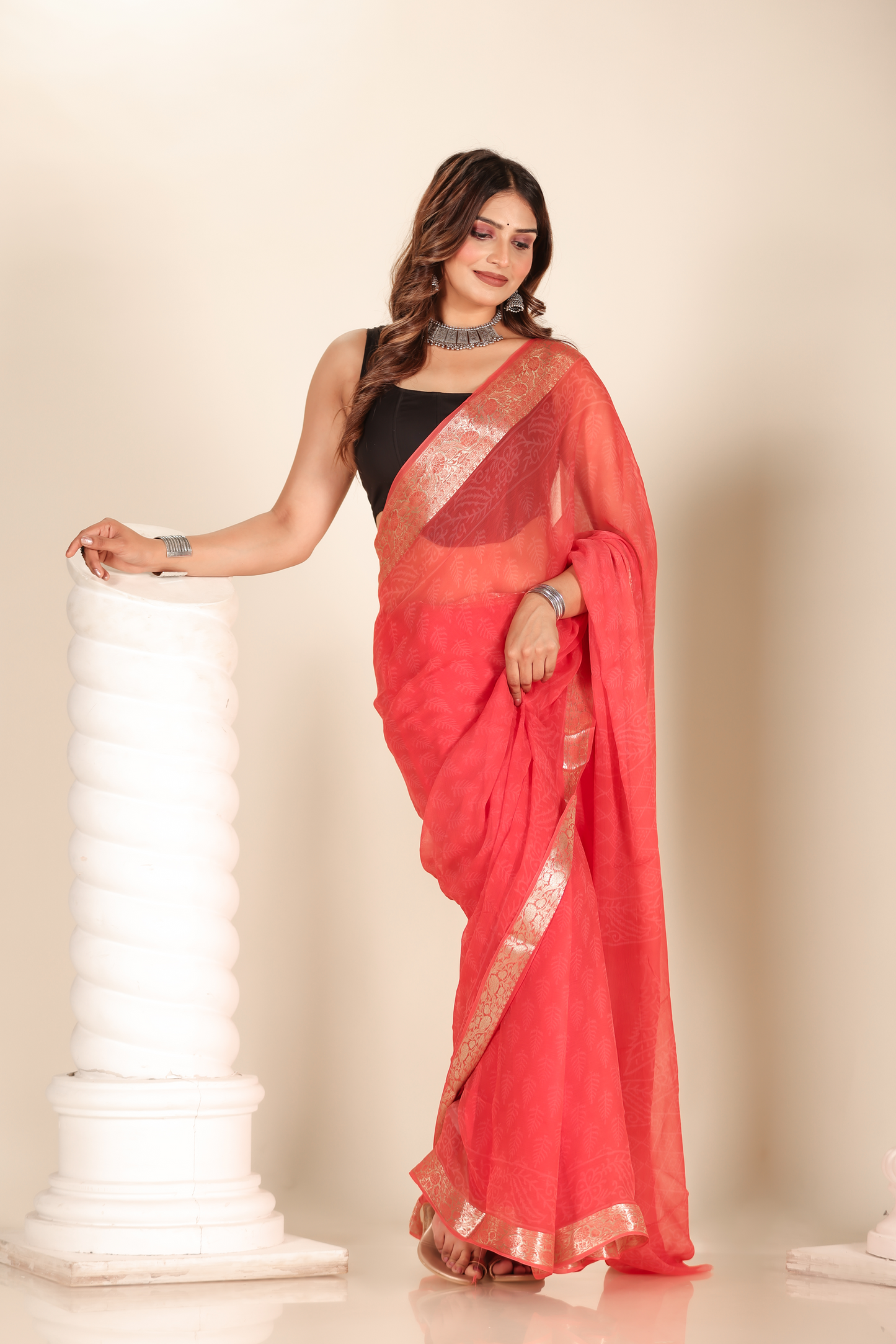 Premium Red Chiffon Saree