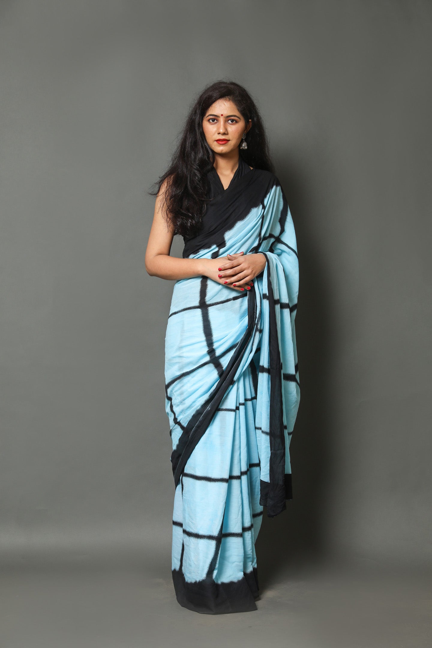 Printed Sky Blue Shibori Print Cotton MulMul Saree