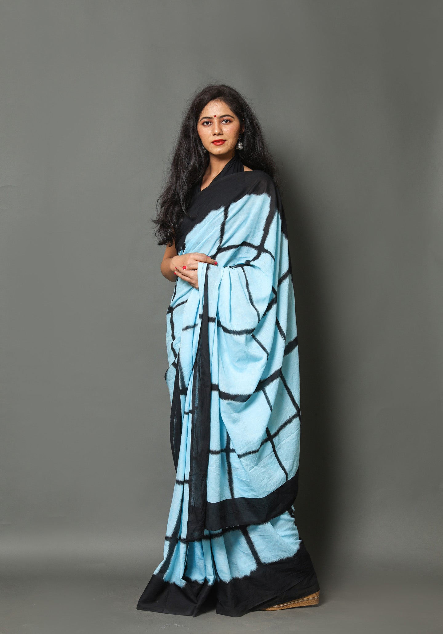 Printed Sky Blue Shibori Print Cotton MulMul Saree