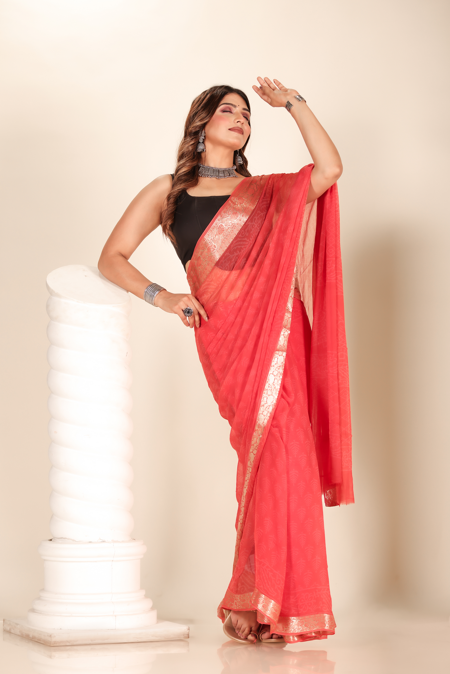 Premium Red Chiffon Saree