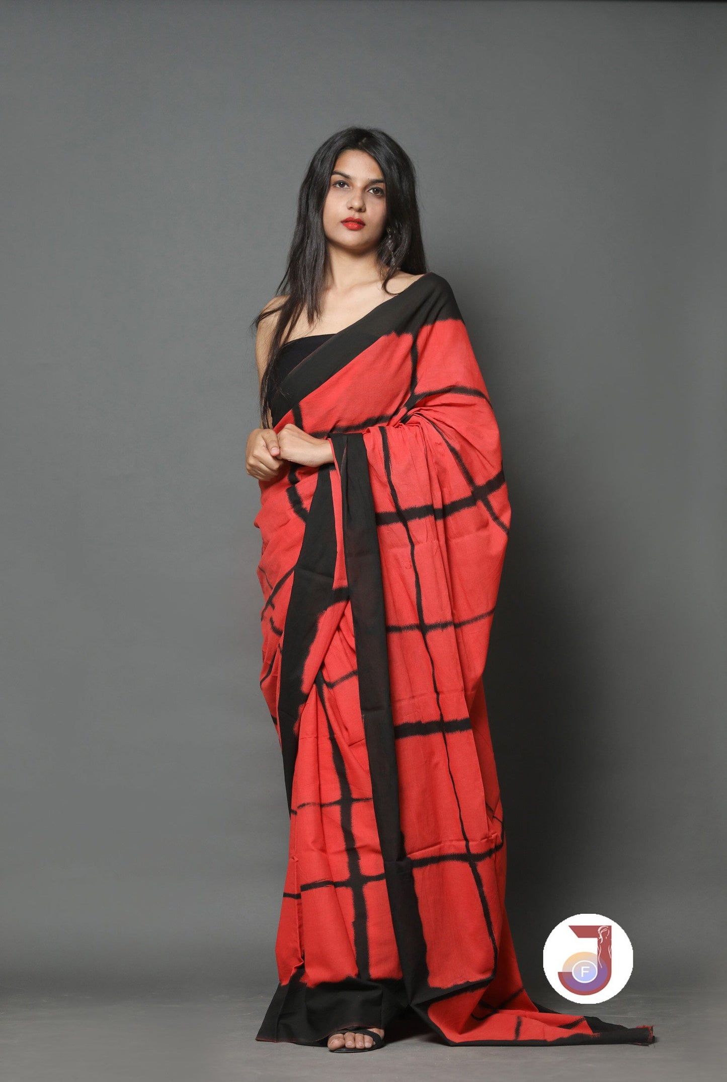 Printed Red Shibori Print Cotton MulMul Saree