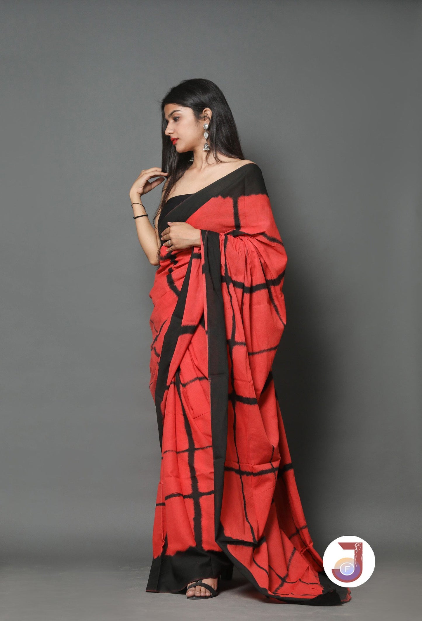 Printed Red Shibori Print Cotton MulMul Saree