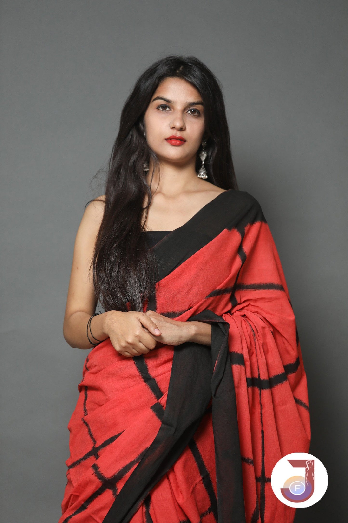 Printed Red Shibori Print Cotton MulMul Saree