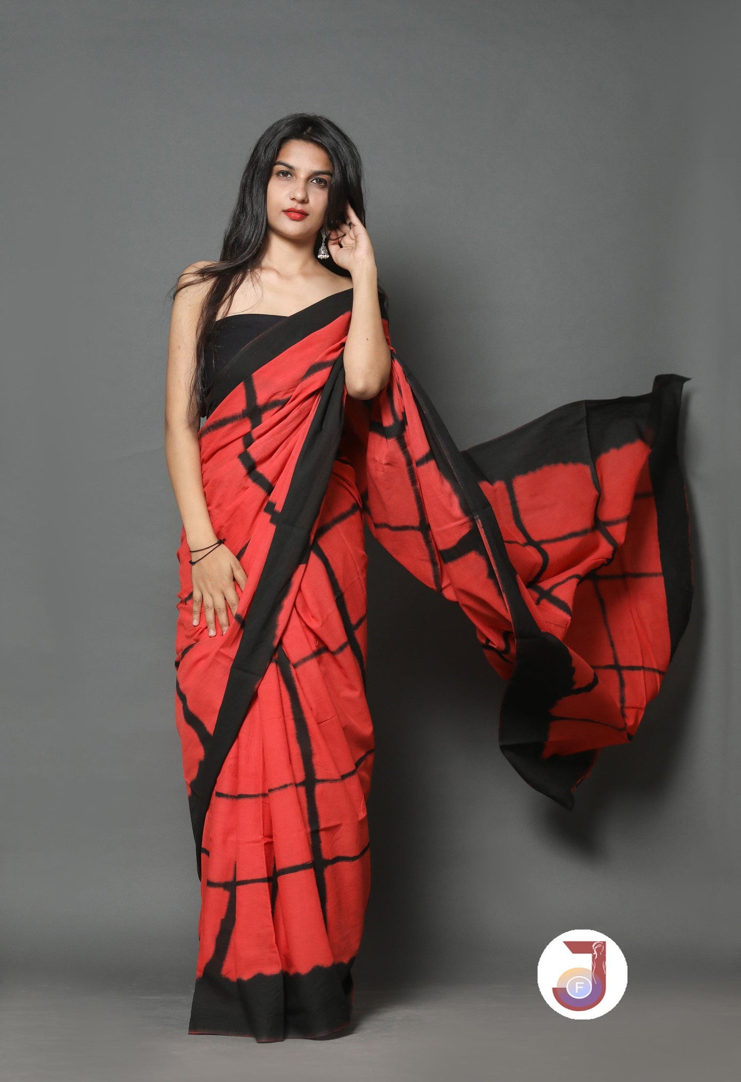 Printed Red Shibori Print Cotton MulMul Saree