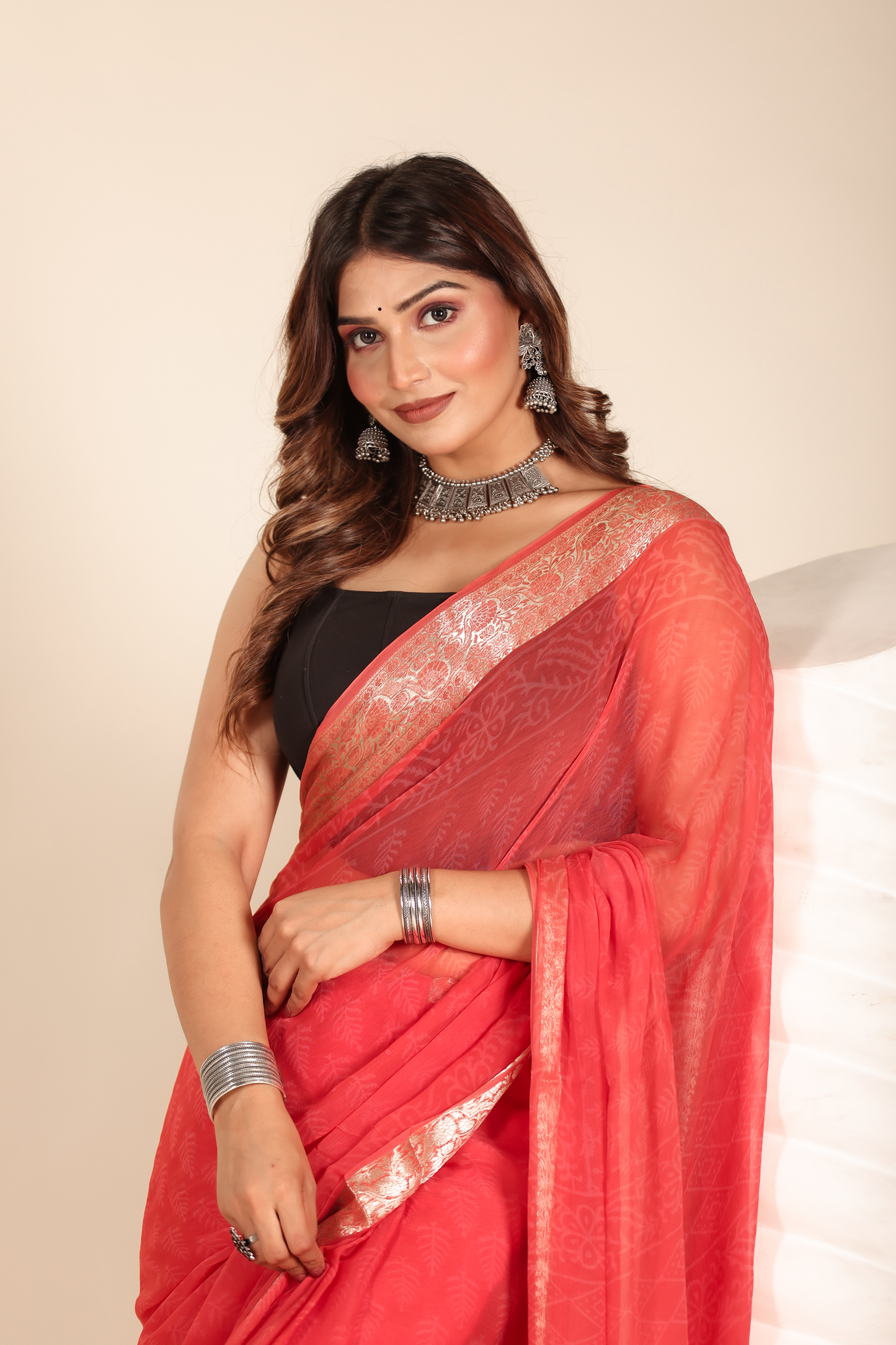 Premium Red Chiffon Saree