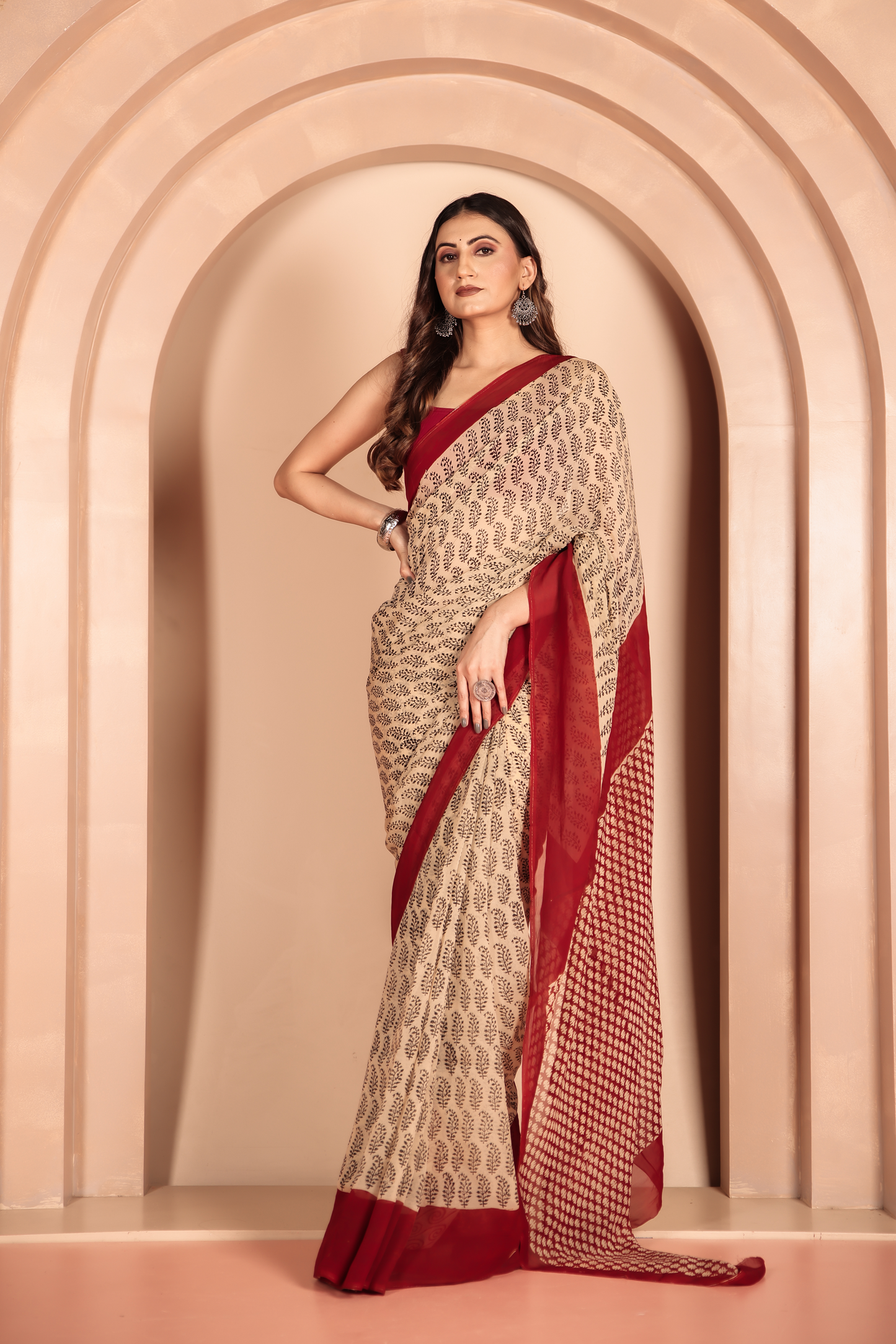 Premium Cream Organza Saree