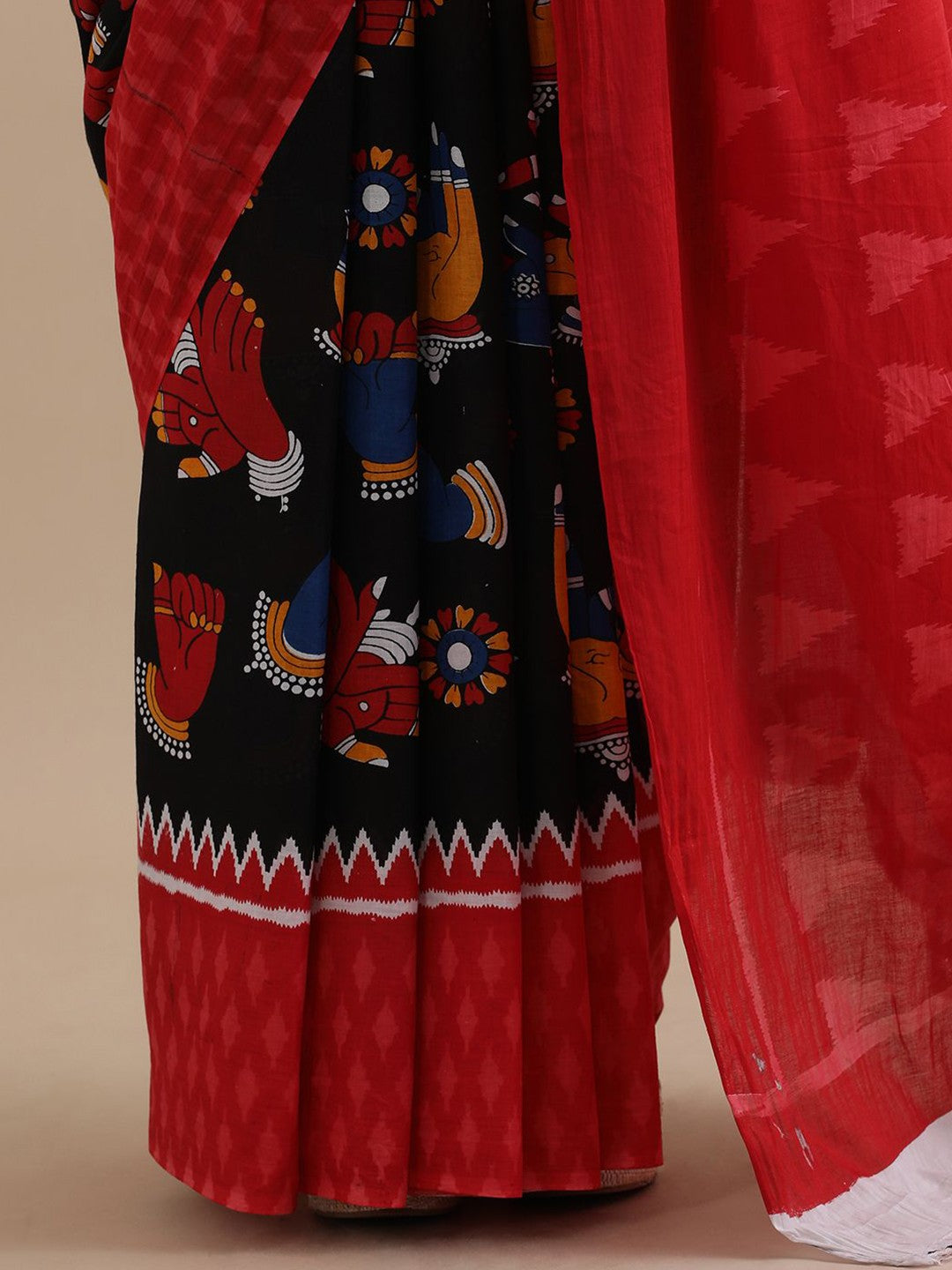 Printed Red Ikkat Print Cotton MulMul Saree