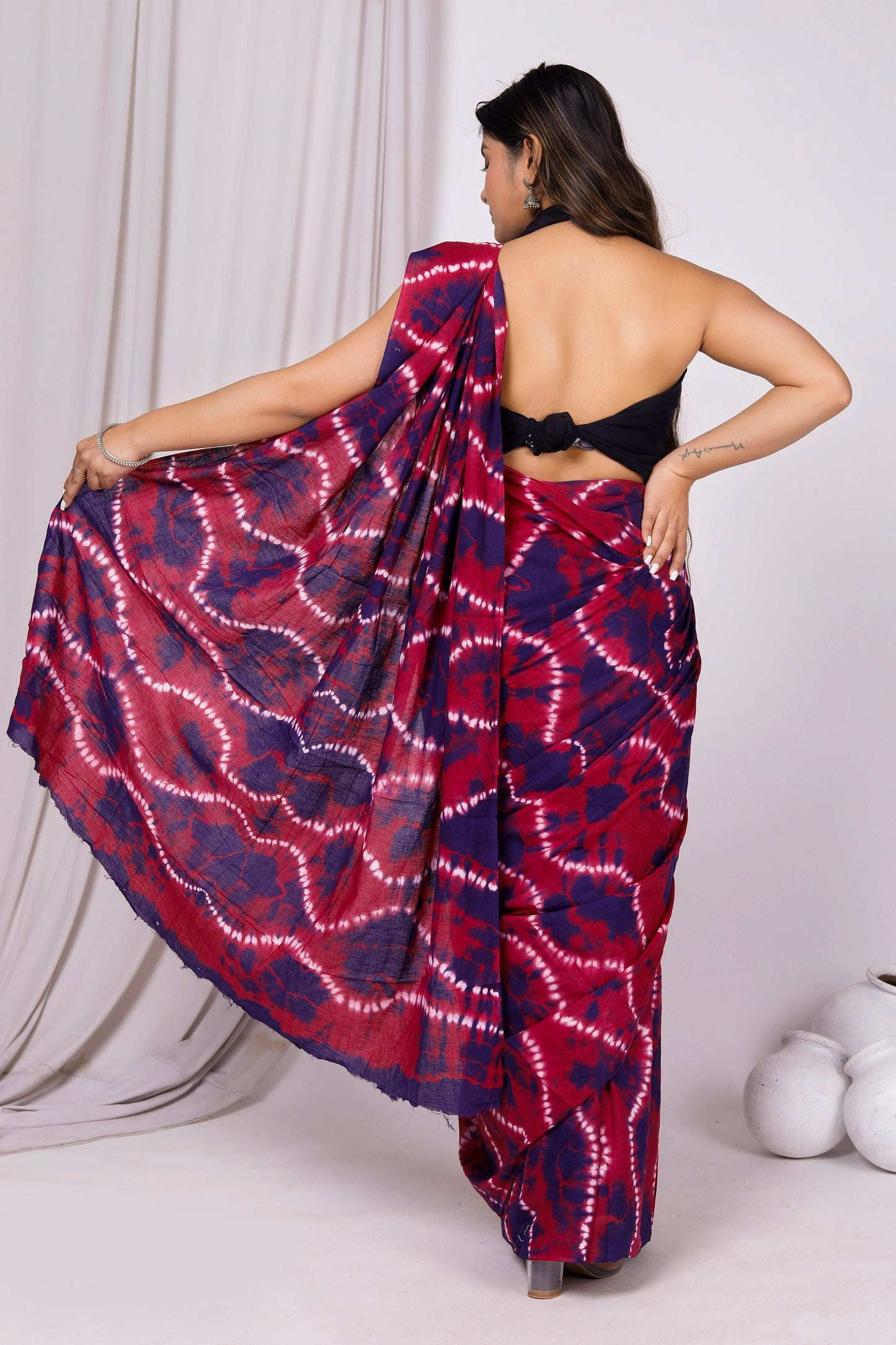 Printed Pink Shibori Print Cotton MulMul Saree