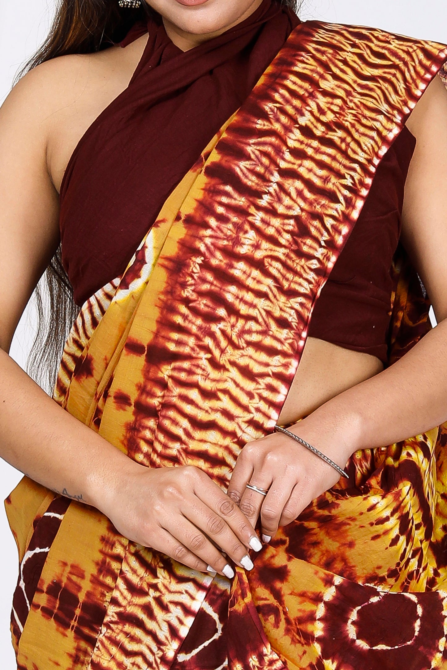 Printed Yellow Shibori Print Cotton MulMul Saree
