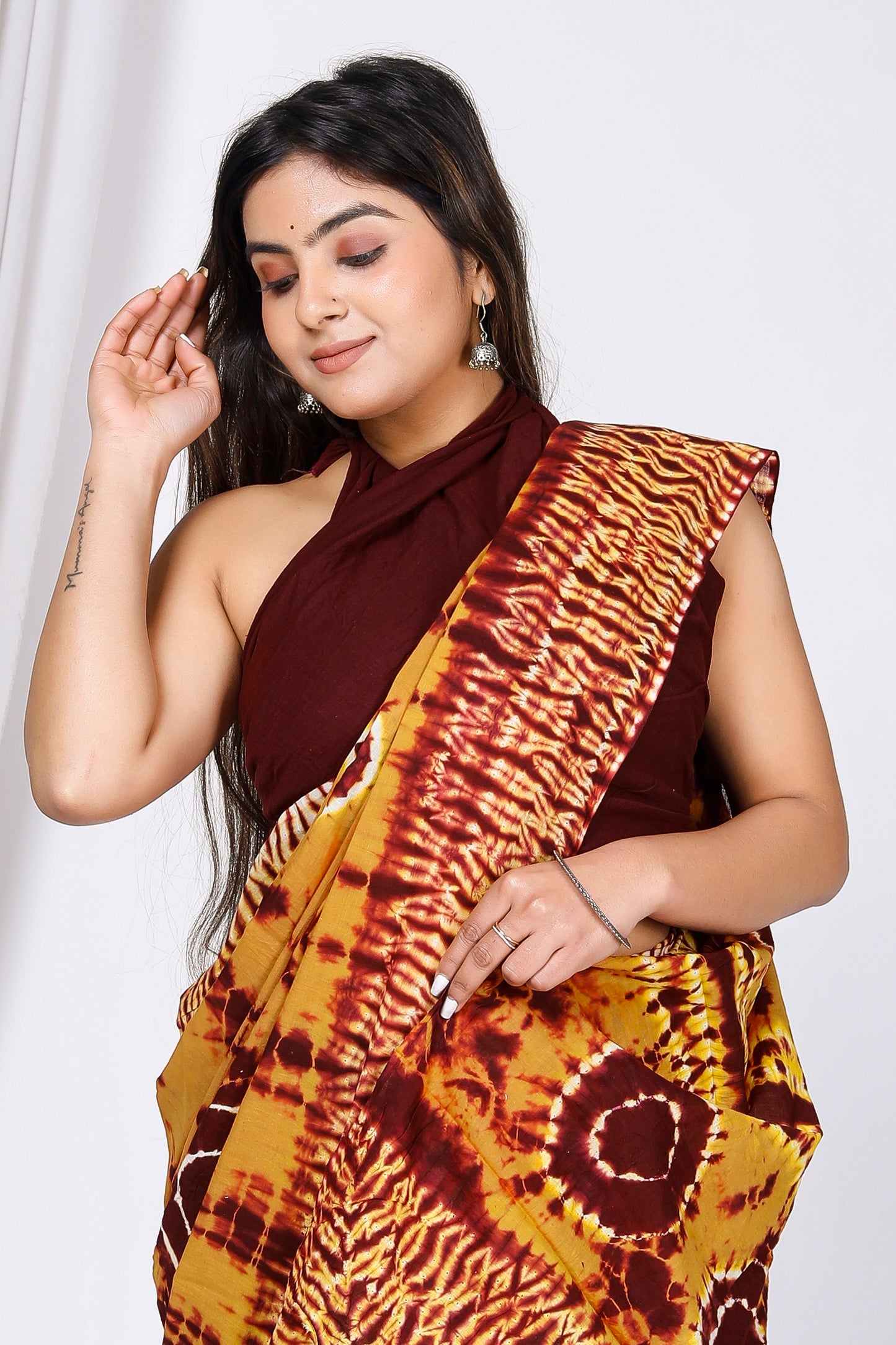 Printed Yellow Shibori Print Cotton MulMul Saree