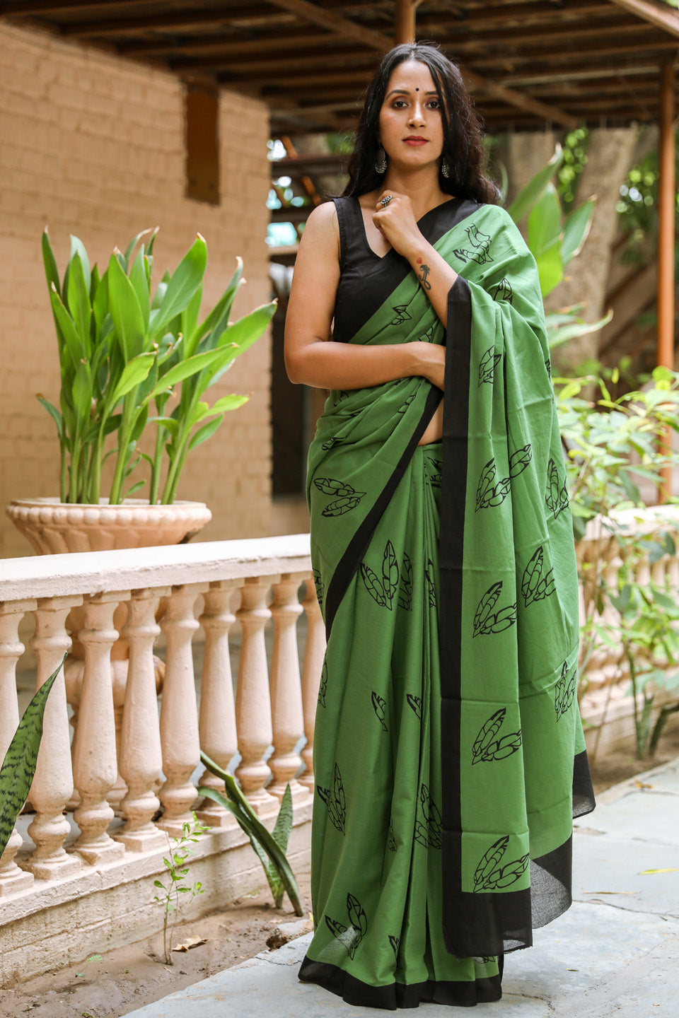 Cotton MulMul Green Printed Sarees