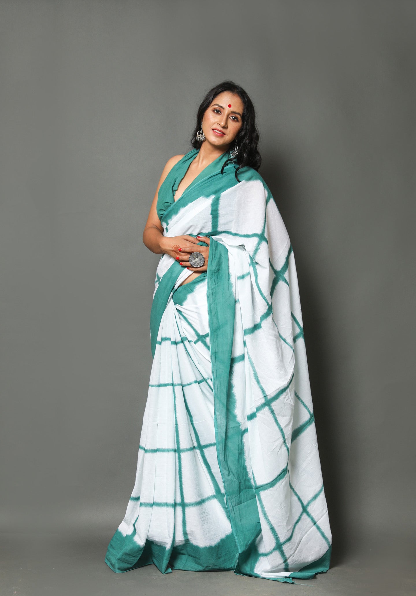Printed White Shibori Print Cotton MulMul Saree