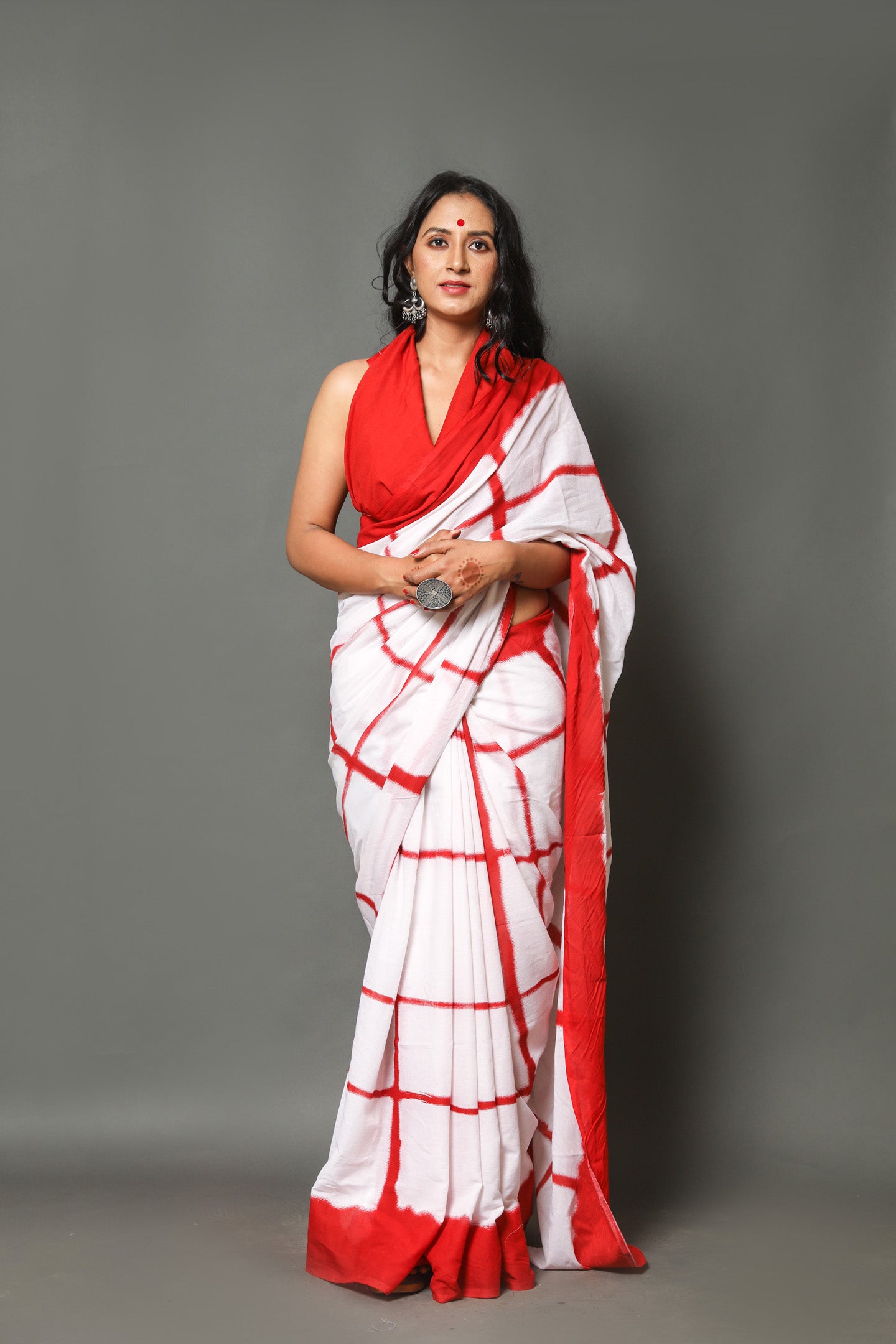 Printed White Shibori Print Cotton MulMul Saree