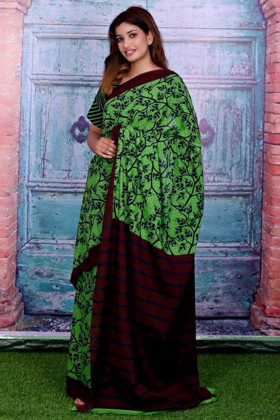 Cotton MulMul Green Printed Sarees