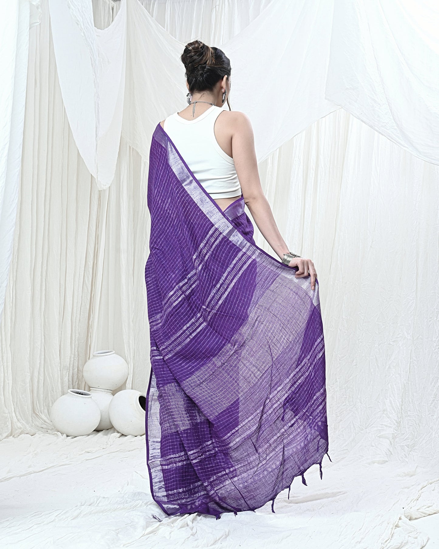 Premium Purple Cotton Linen Saree