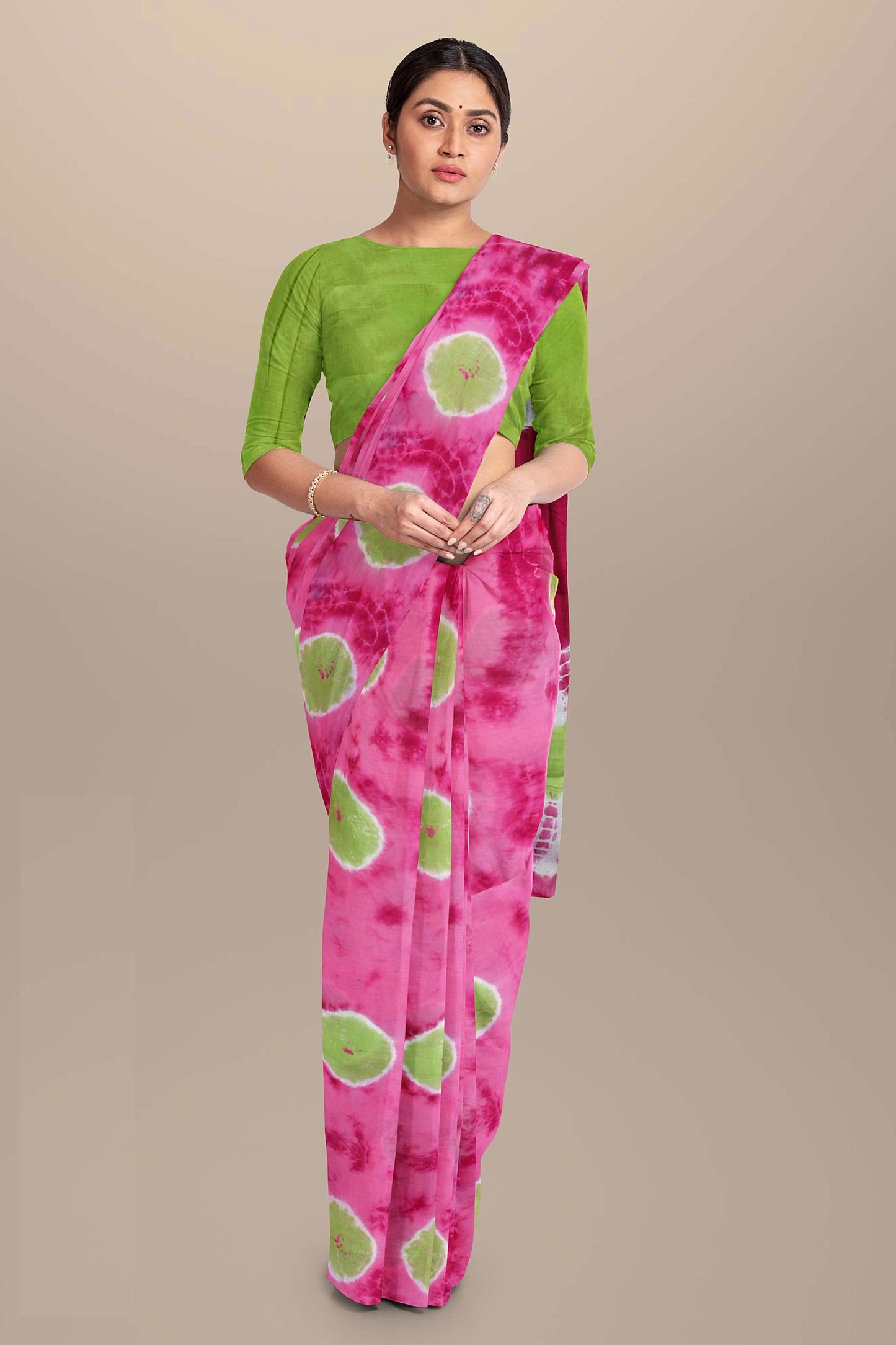 Printed Pink Shibori Print Cotton MulMul Saree