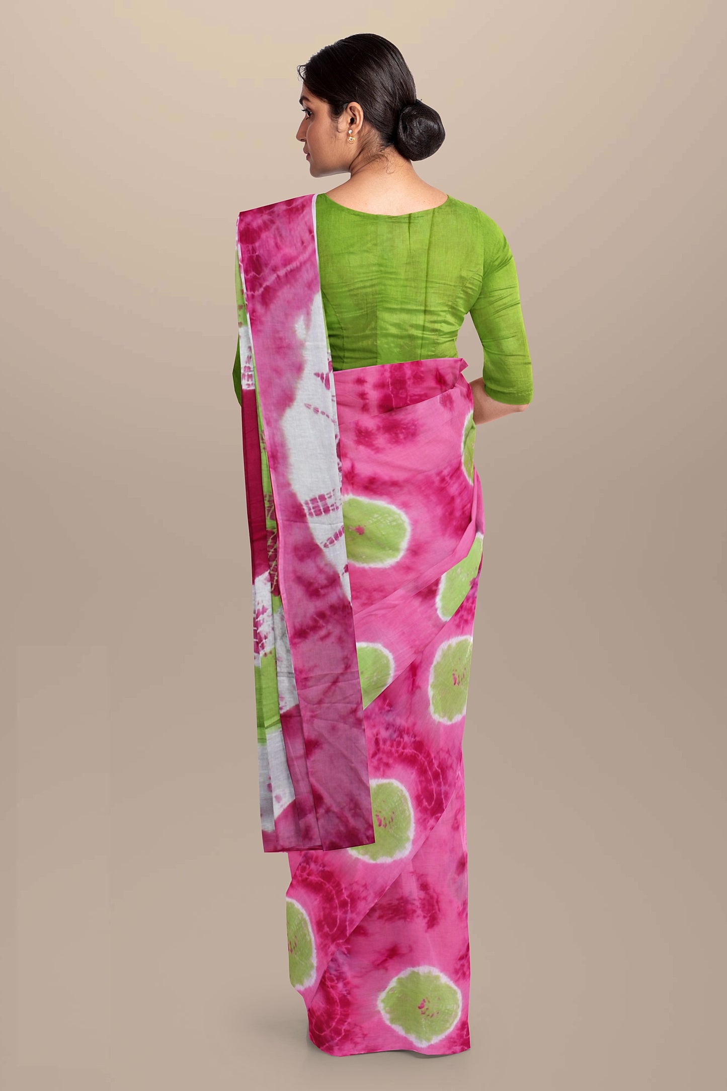 Printed Pink Shibori Print Cotton MulMul Saree