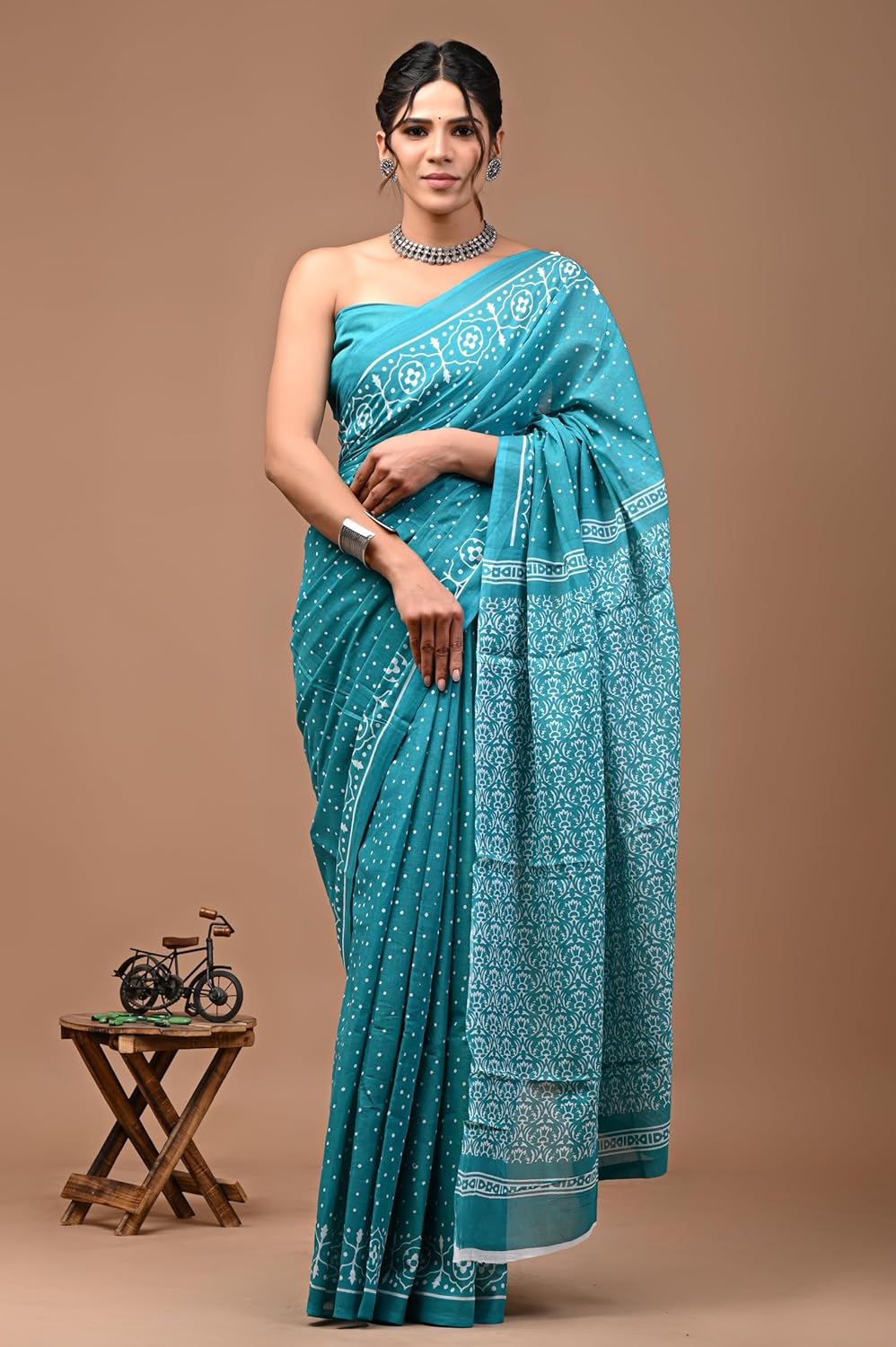 Cotton MulMul Sea Green Printed Sarees