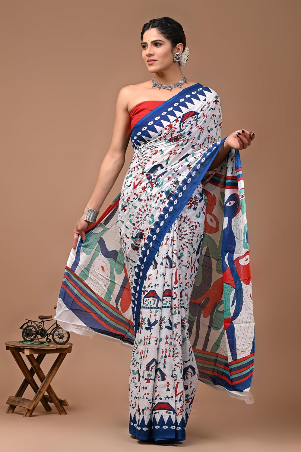 Cotton MulMul White Printed Sarees