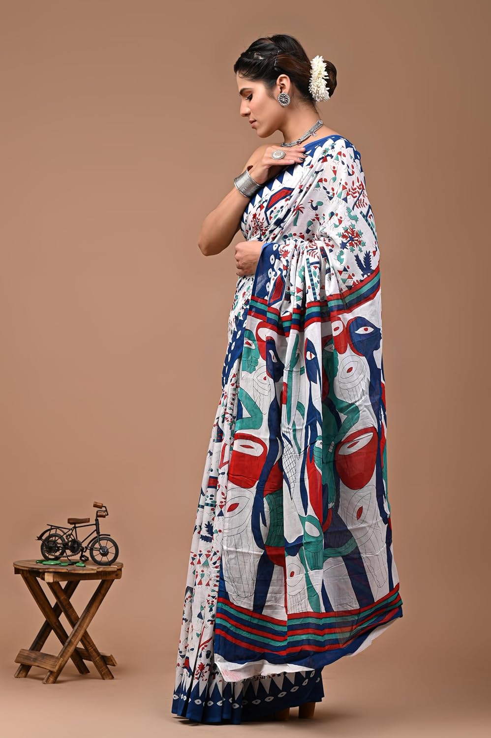 Cotton MulMul White Printed Sarees