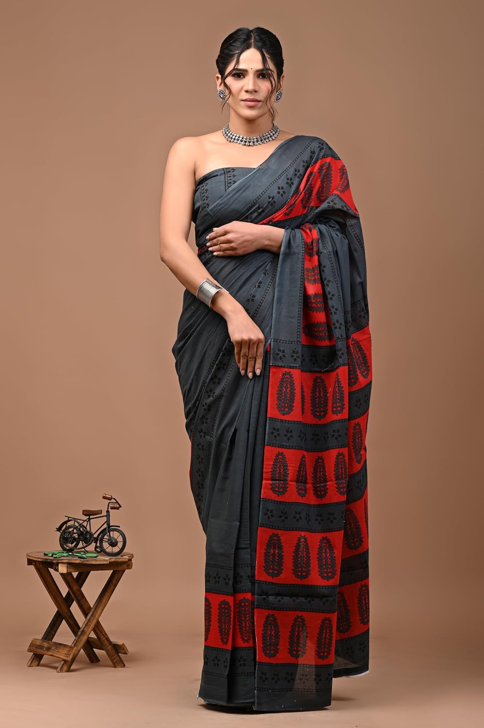 Cotton MulMul Black Printed Sarees