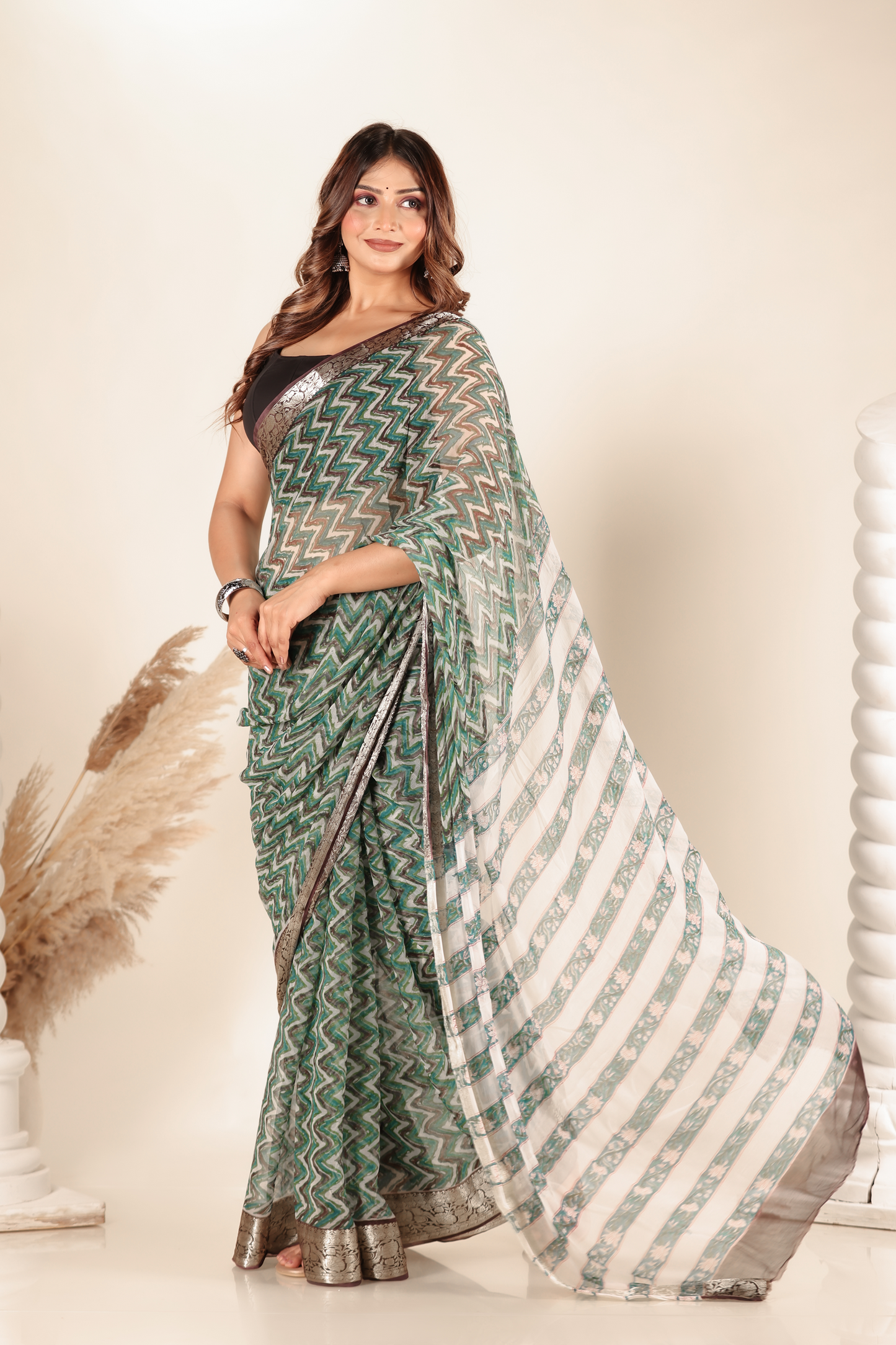Premium Green Chiffon Saree