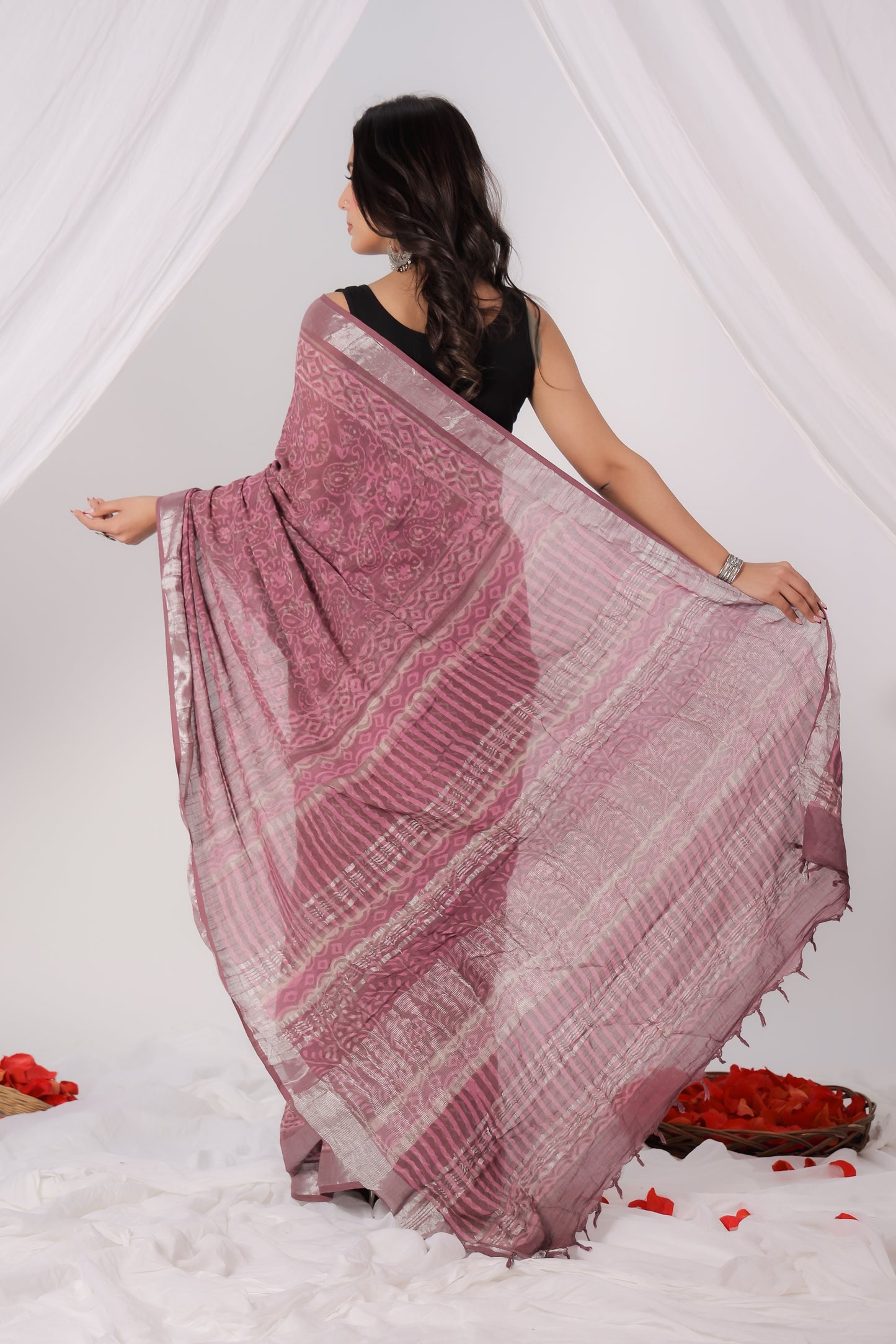 Premium Pink Cotton Linen Saree