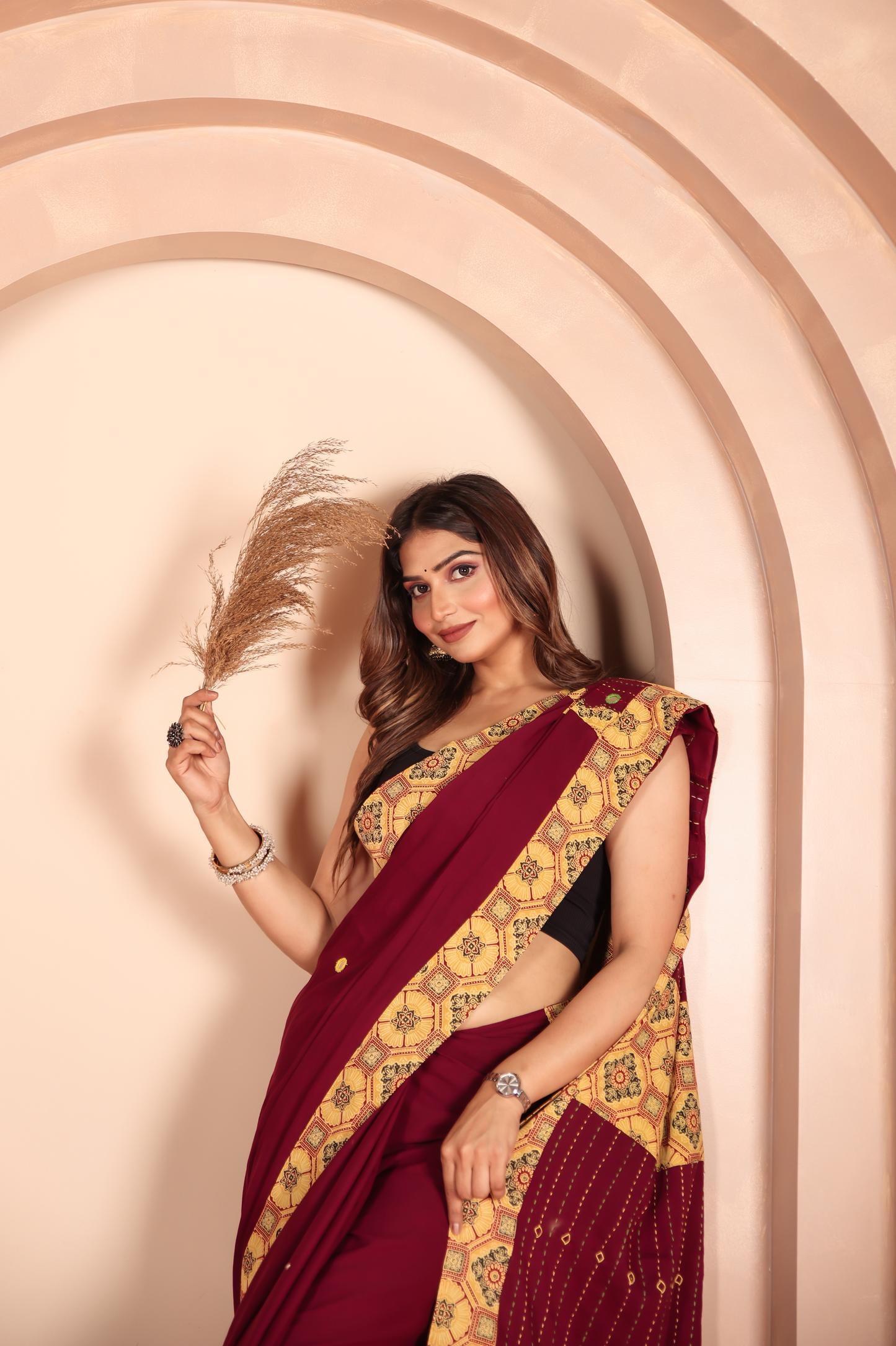 Ajrakh Patch Work Red Cotton MulMul Saree