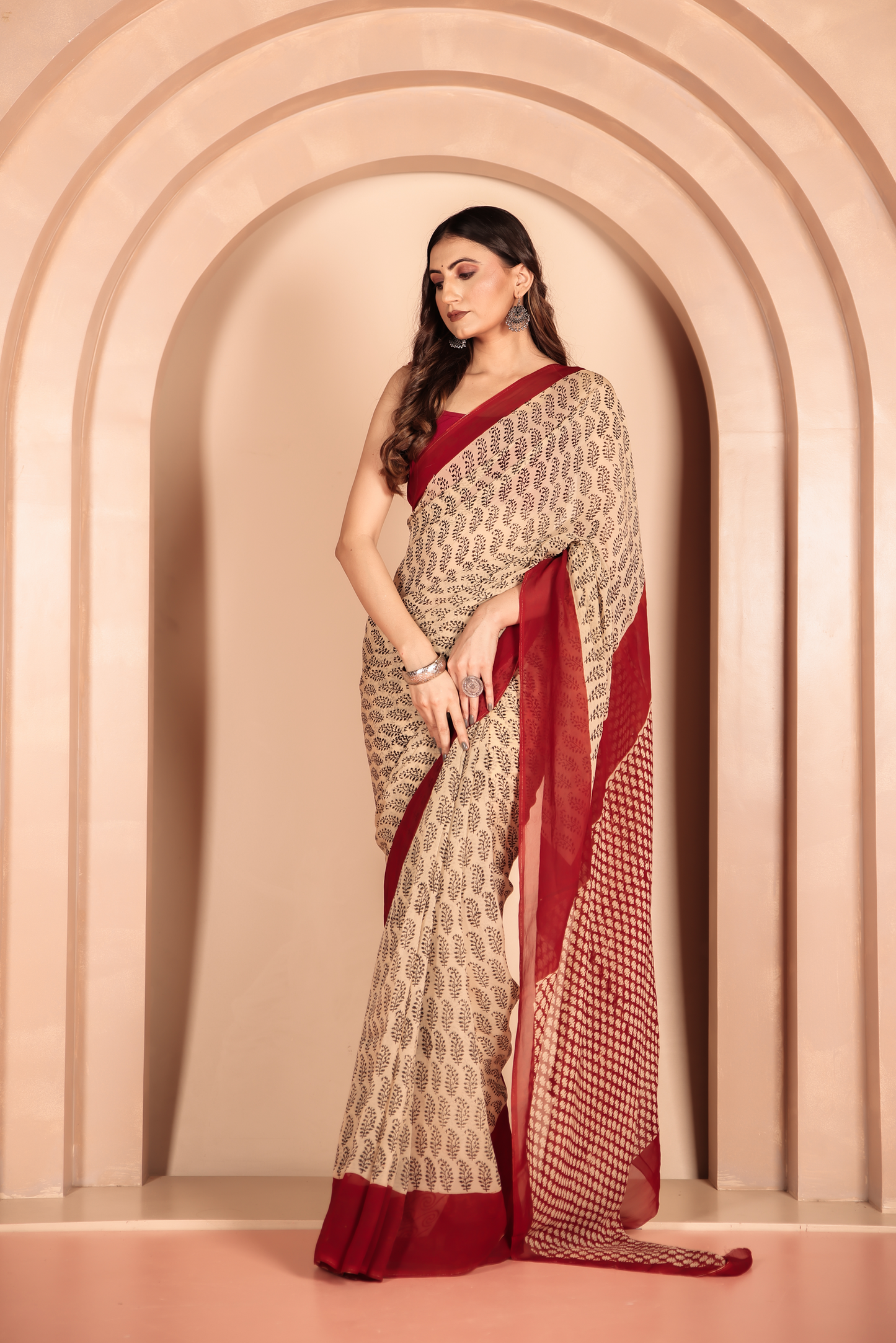 Premium Cream Organza Saree