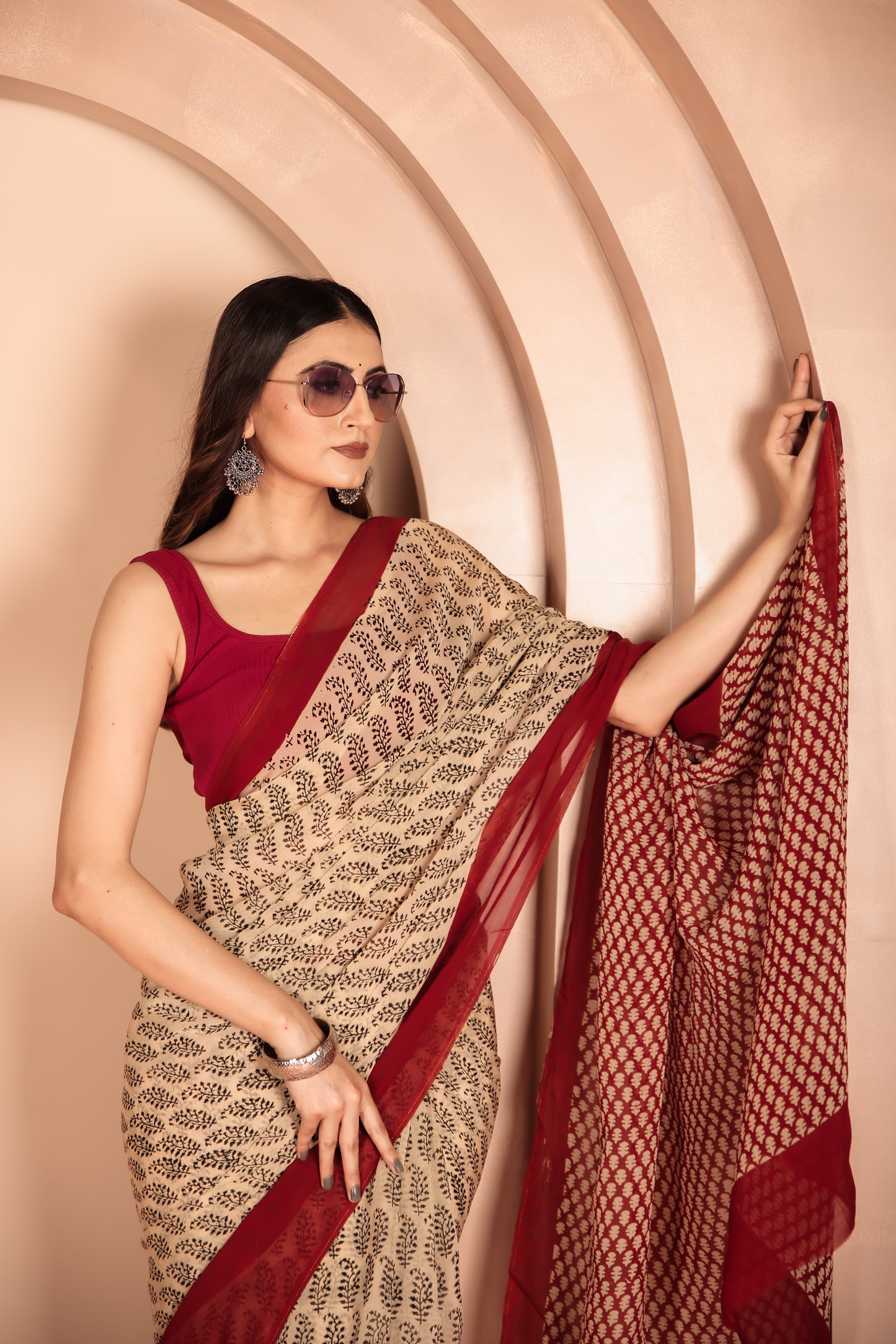 Premium Cream Organza Saree