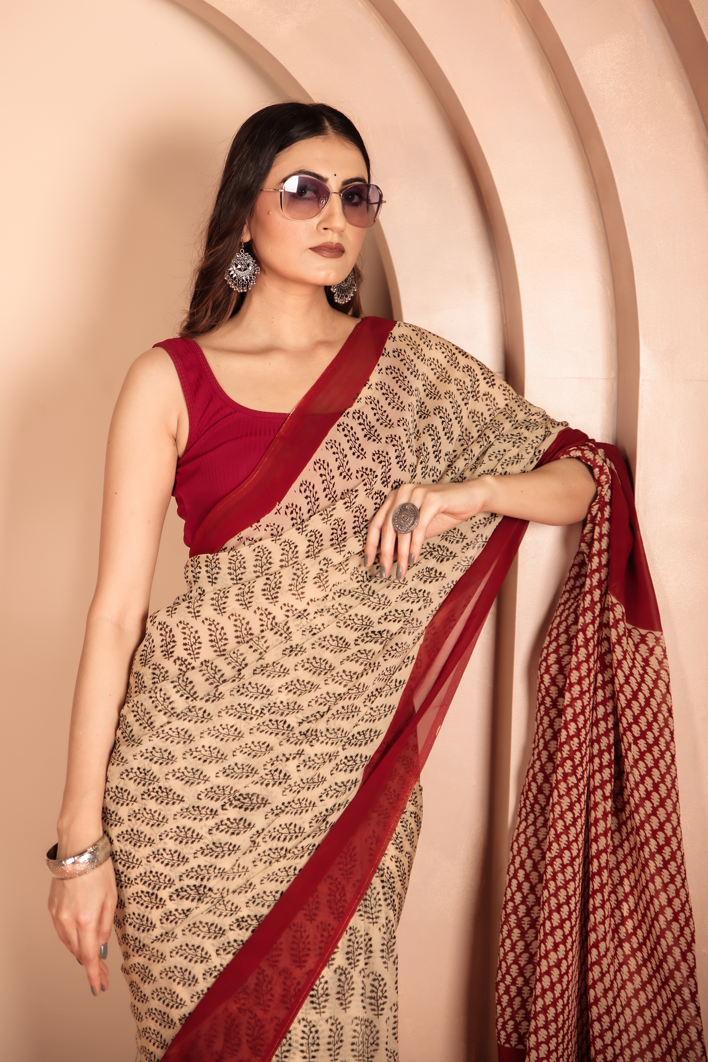 Premium Cream Organza Saree