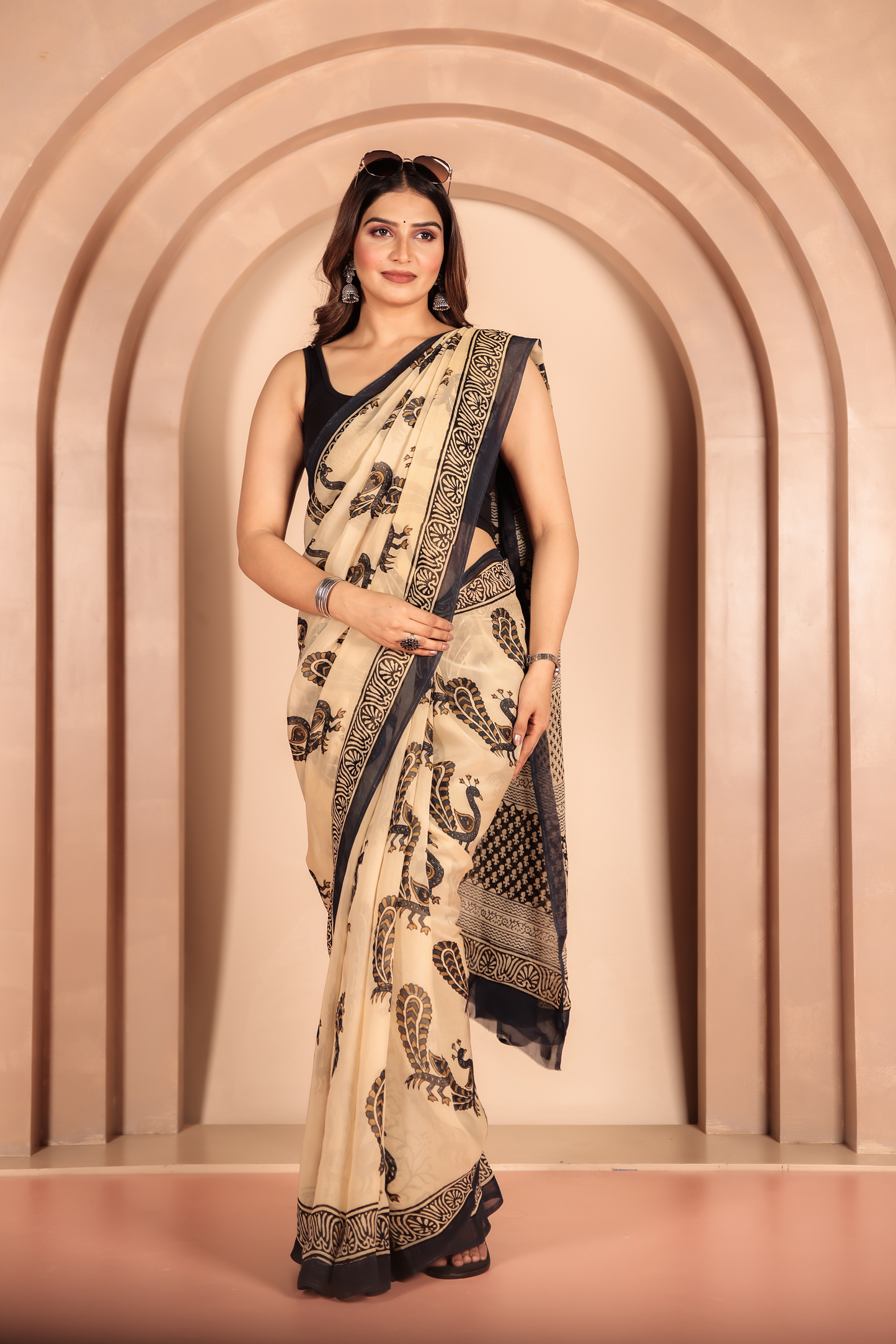 Premium Cream Organza Saree