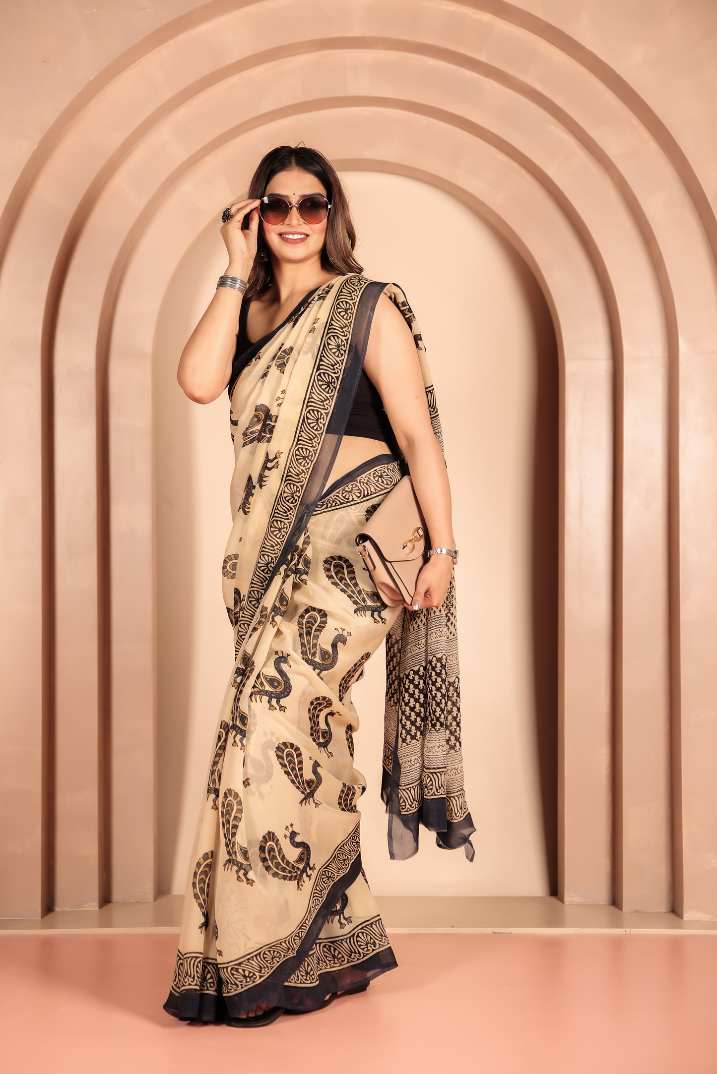 Premium Cream Organza Saree