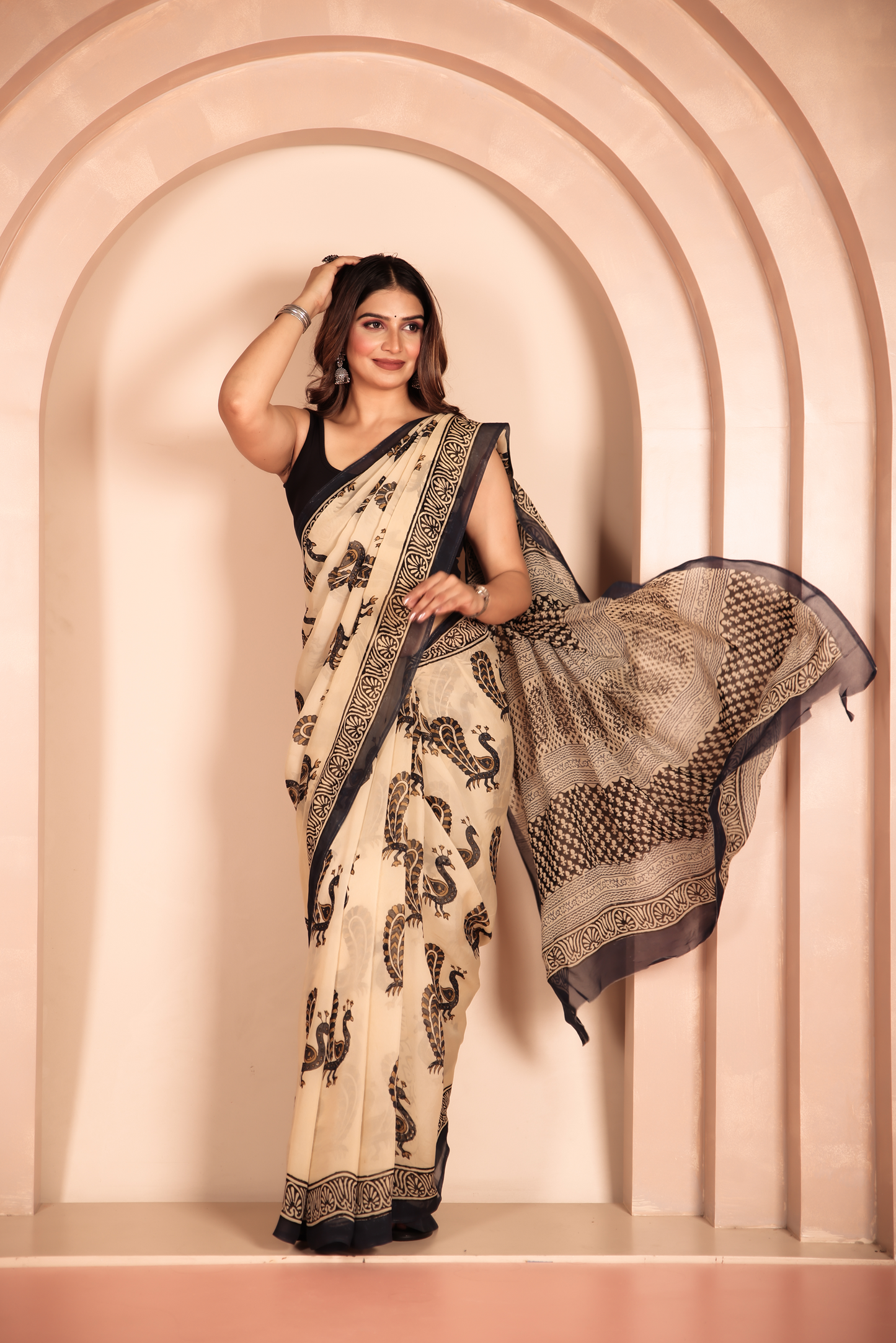 Premium Cream Organza Saree
