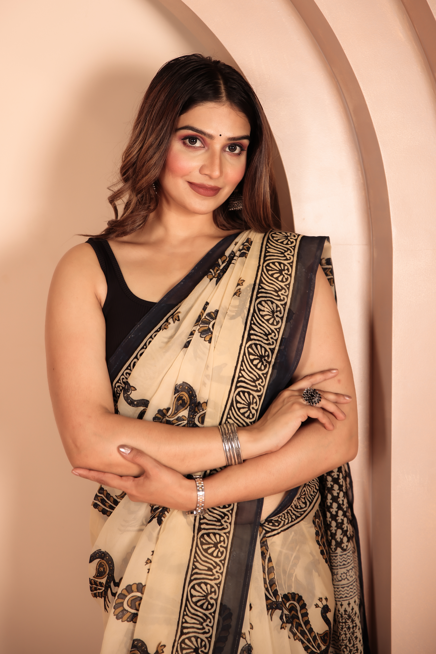 Premium Cream Organza Saree