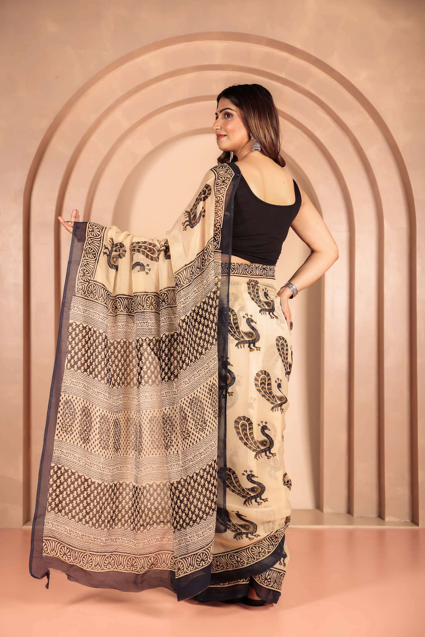Premium Cream Organza Saree