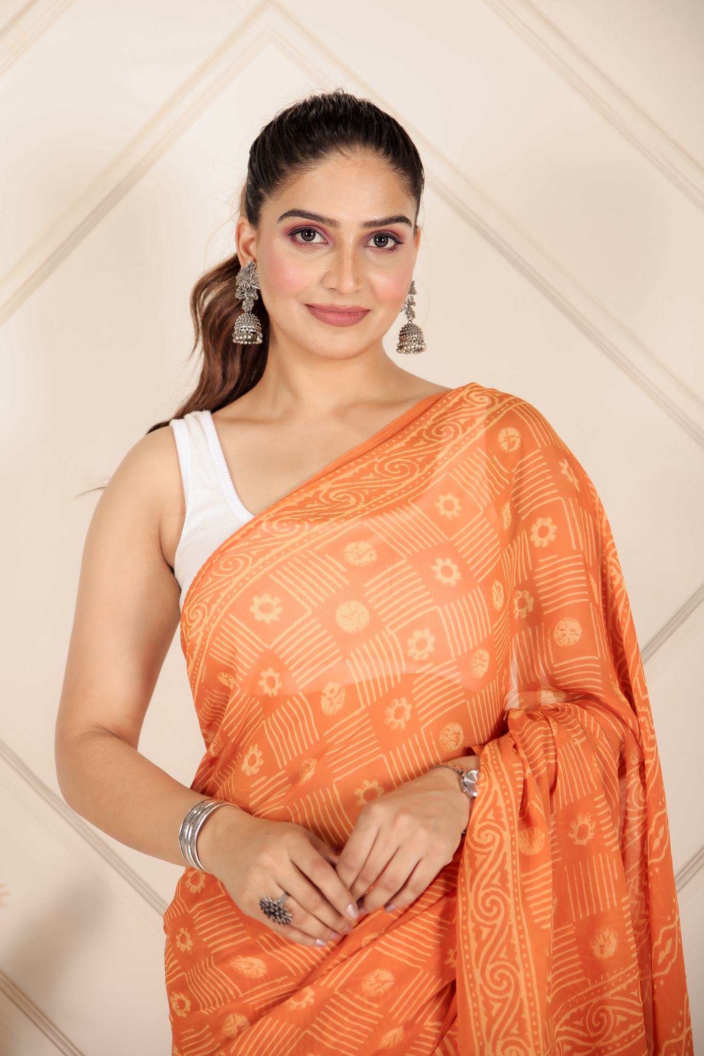 Premium Orange Organza Saree