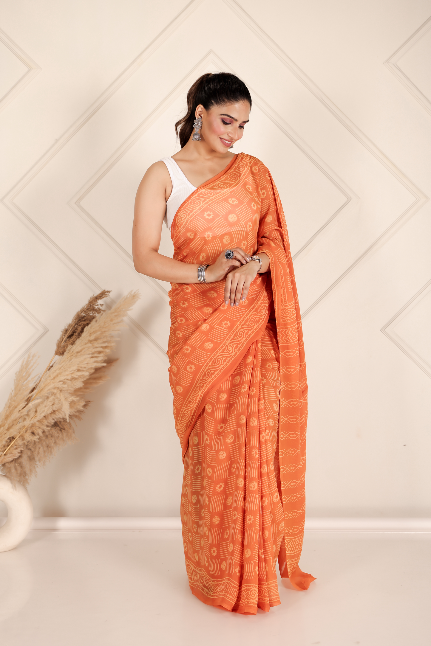 Premium Orange Organza Saree