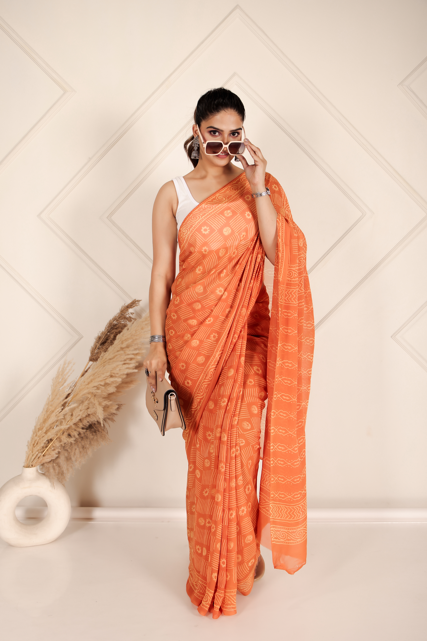 Premium Orange Organza Saree