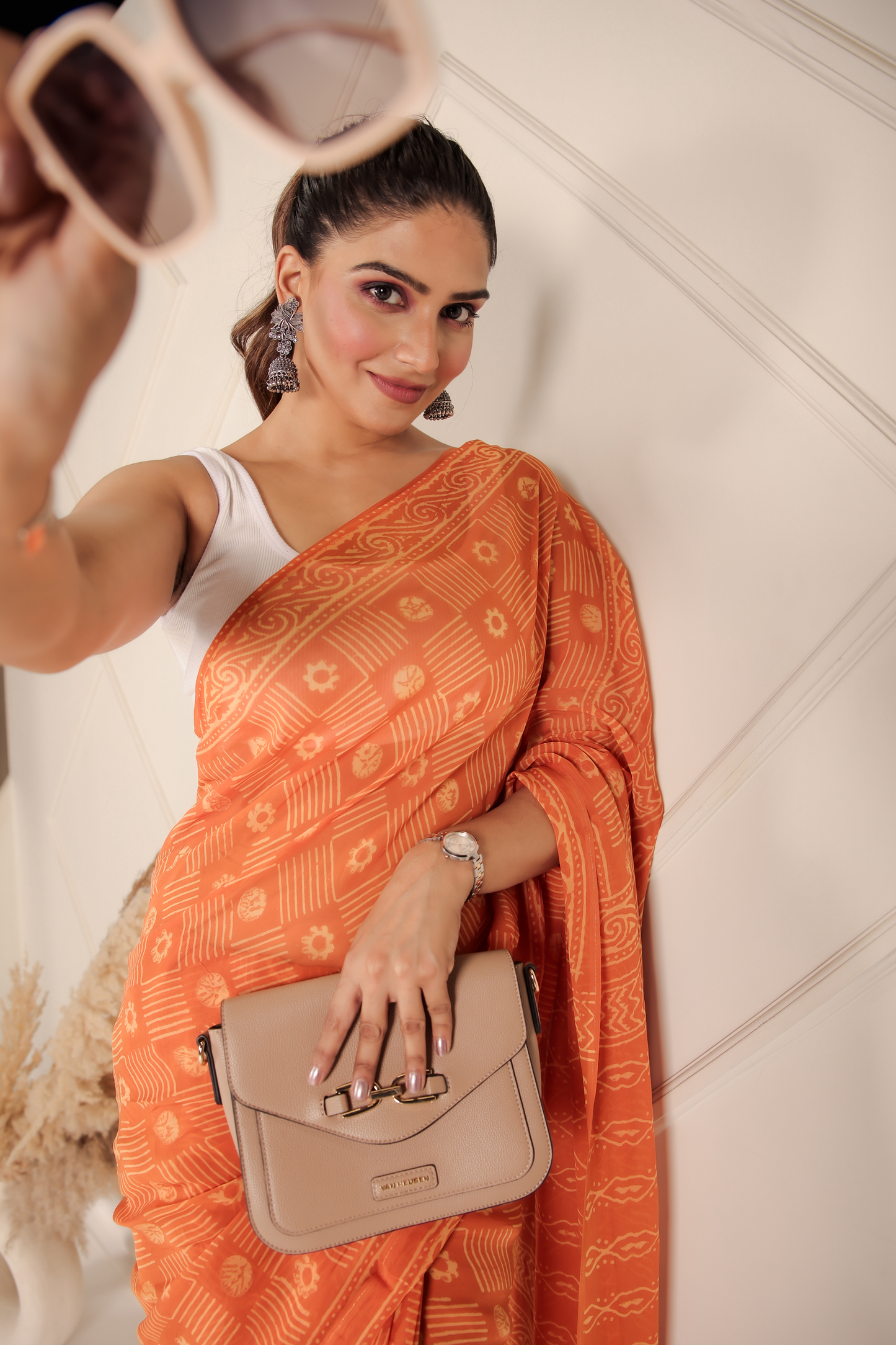 Premium Orange Organza Saree