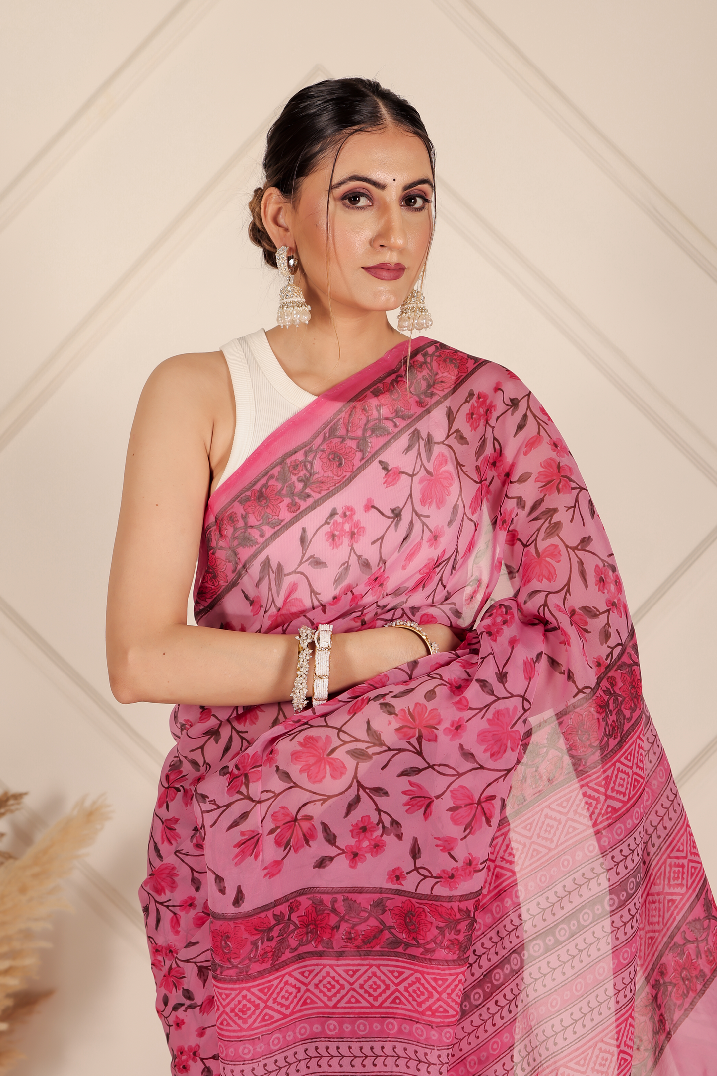 Premium Pink Organza Saree