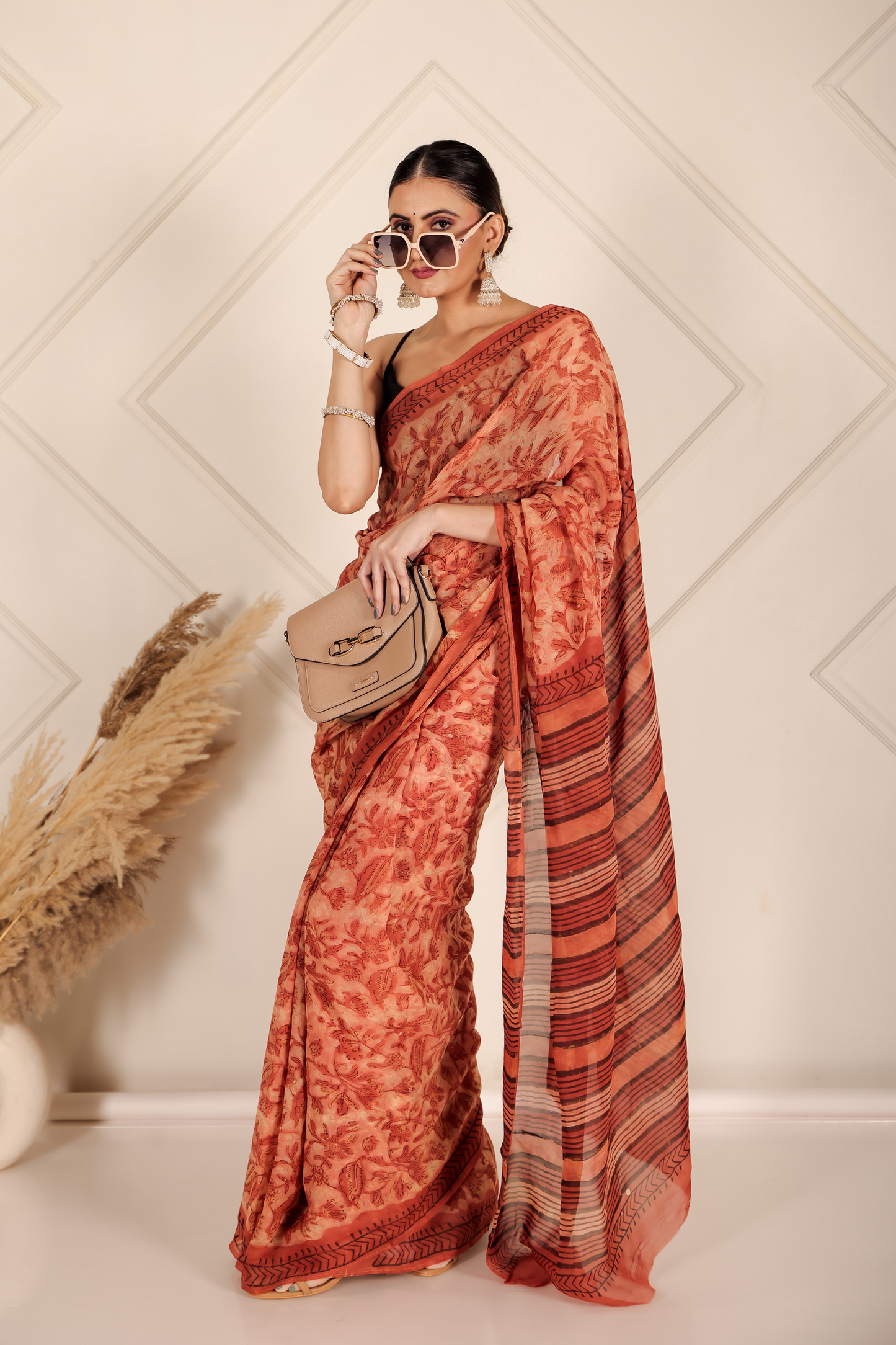 Premium Orange Organza Saree