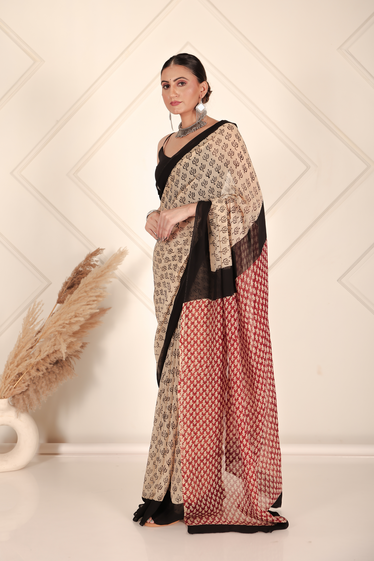 Premium Cream Organza Saree