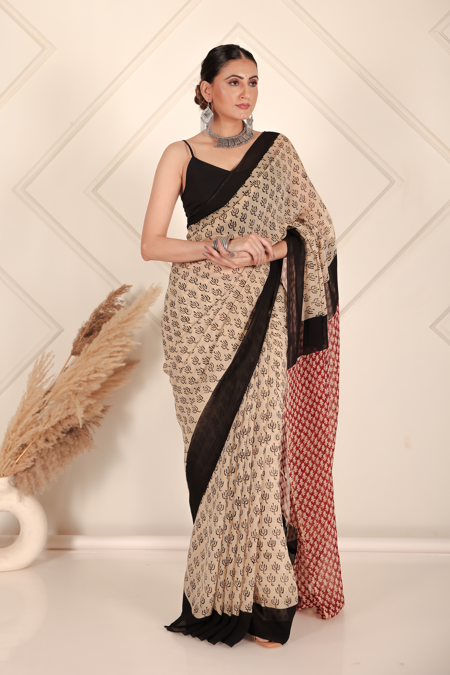 Premium Cream Organza Saree