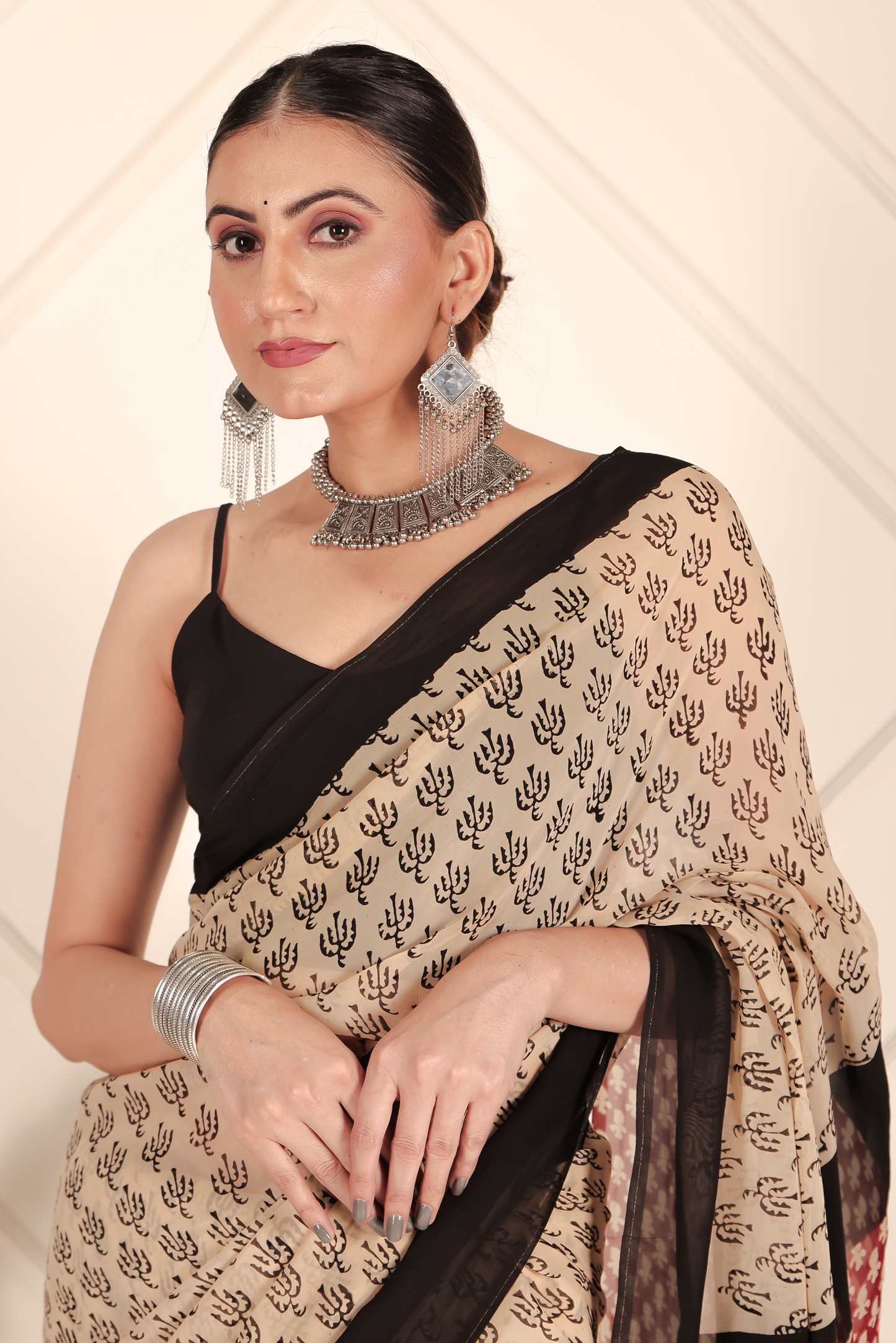 Premium Cream Organza Saree